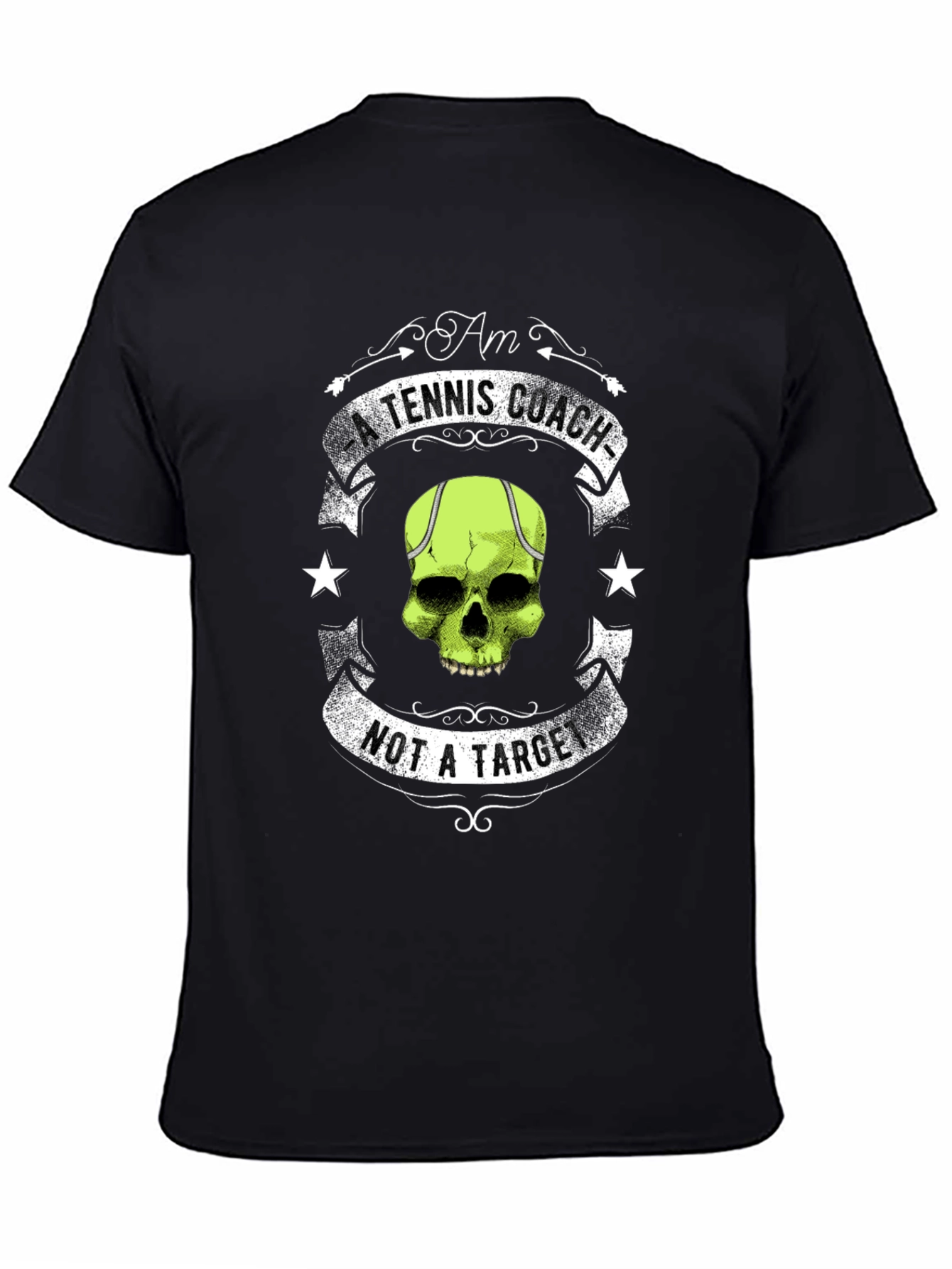 Black Tennis Coach Skull Graphic T-Shirt - Unique Design view 4