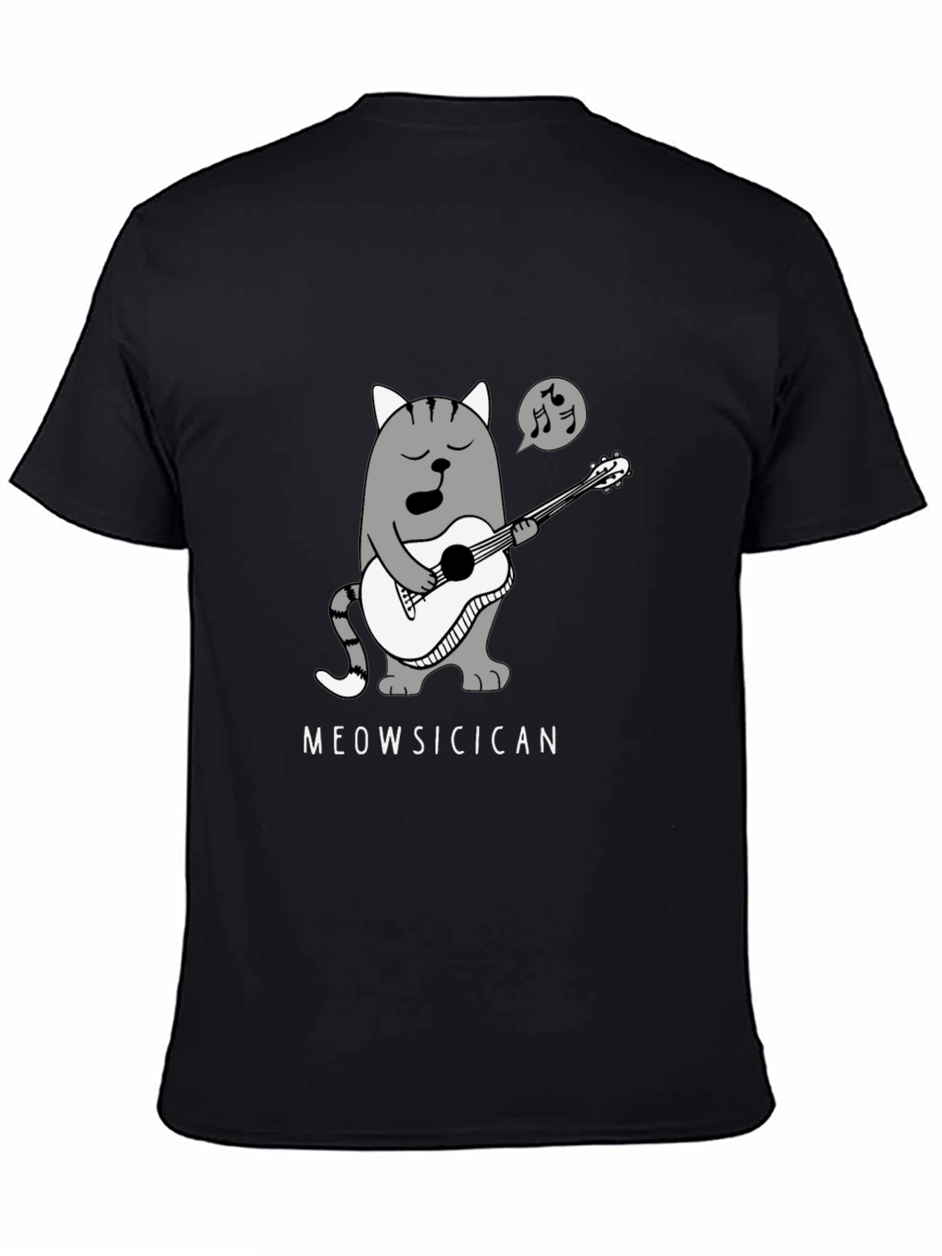 Black Meowsicican Cat Graphic T-Shirt - Black view 4