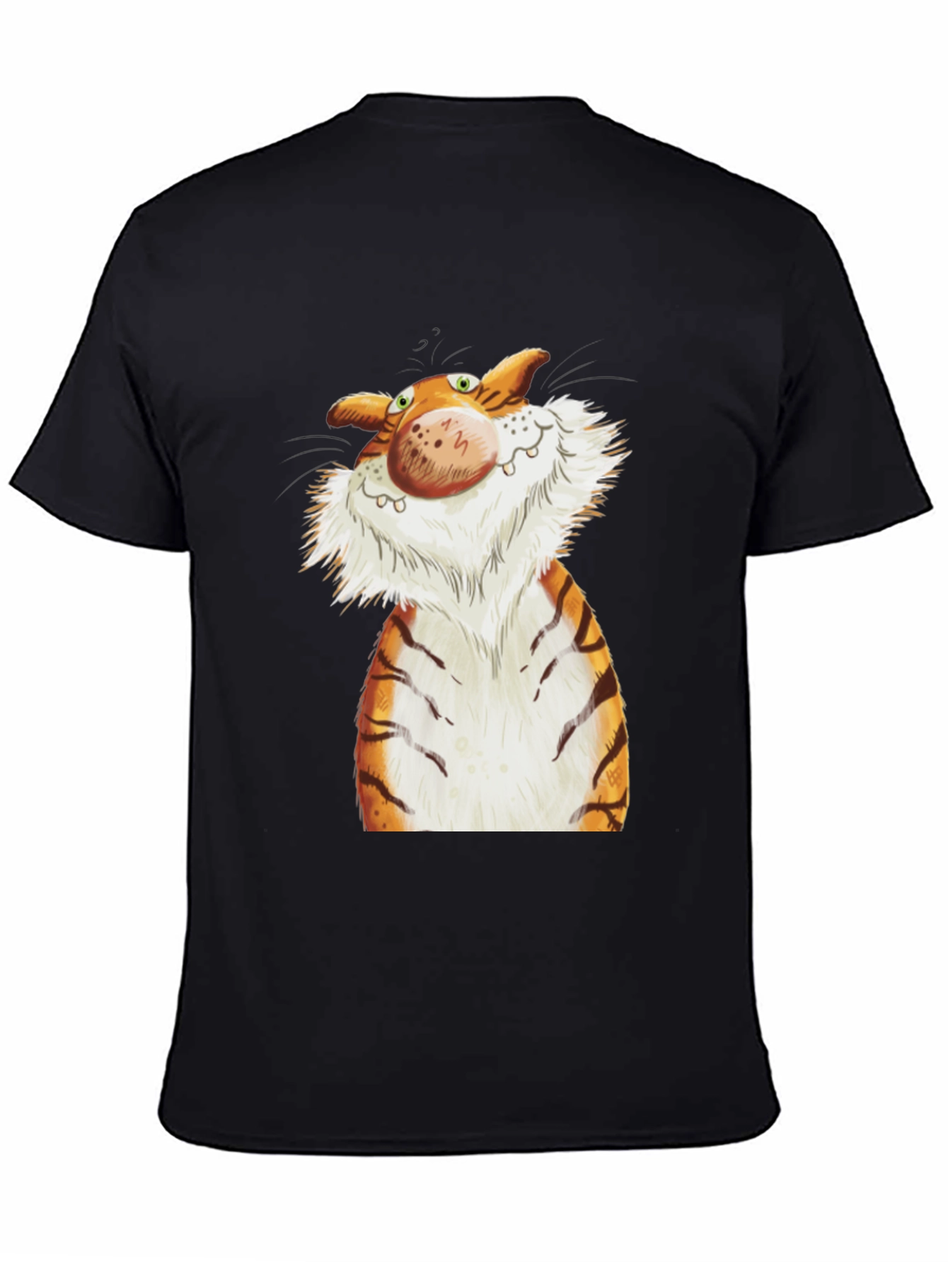 Black Cartoon Tiger Graphic Tee - Black Cotton T-Shirt view 4