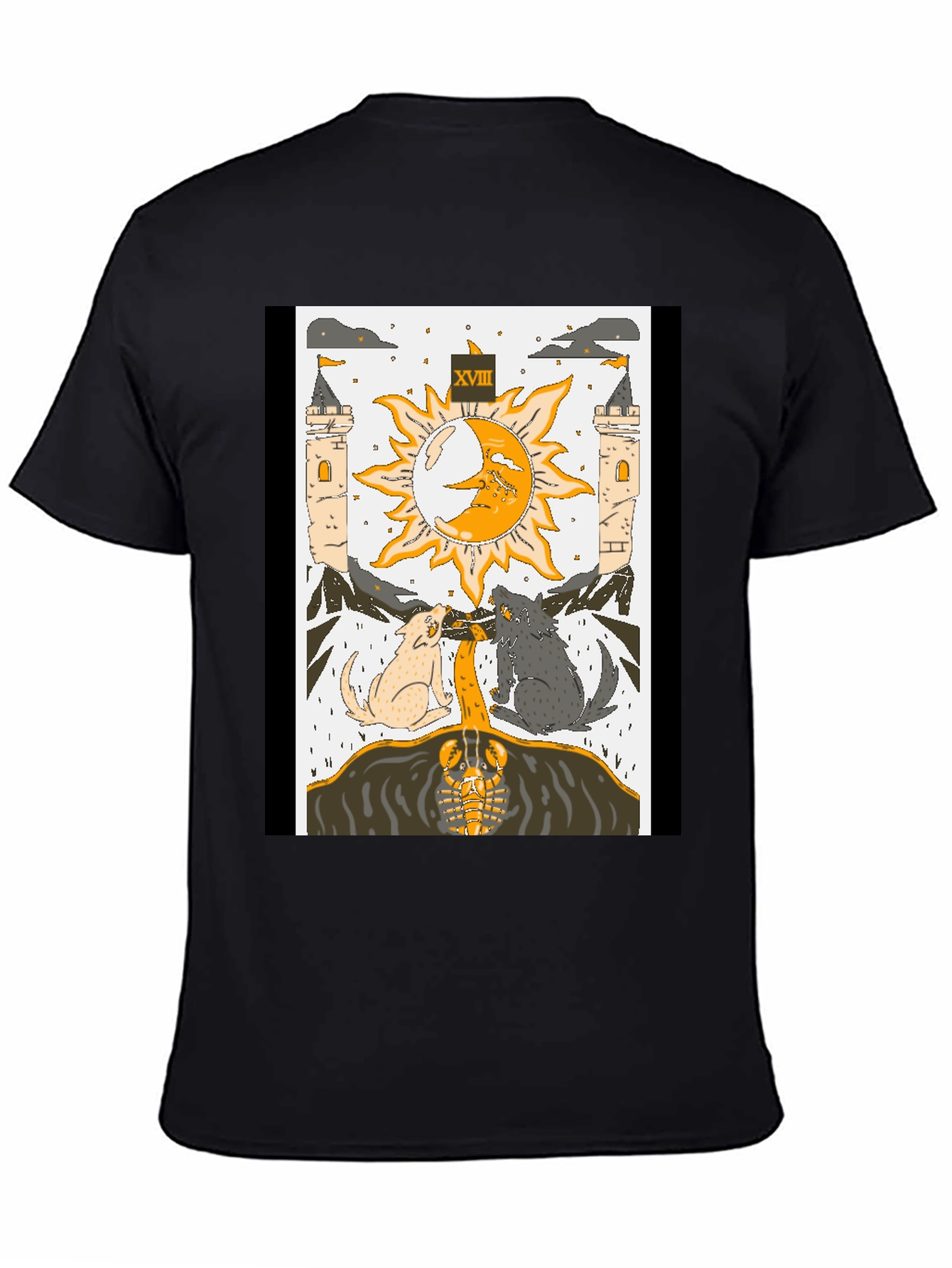 Black Moon Tarot Card T-Shirt - Lunar Wolves Design view 4