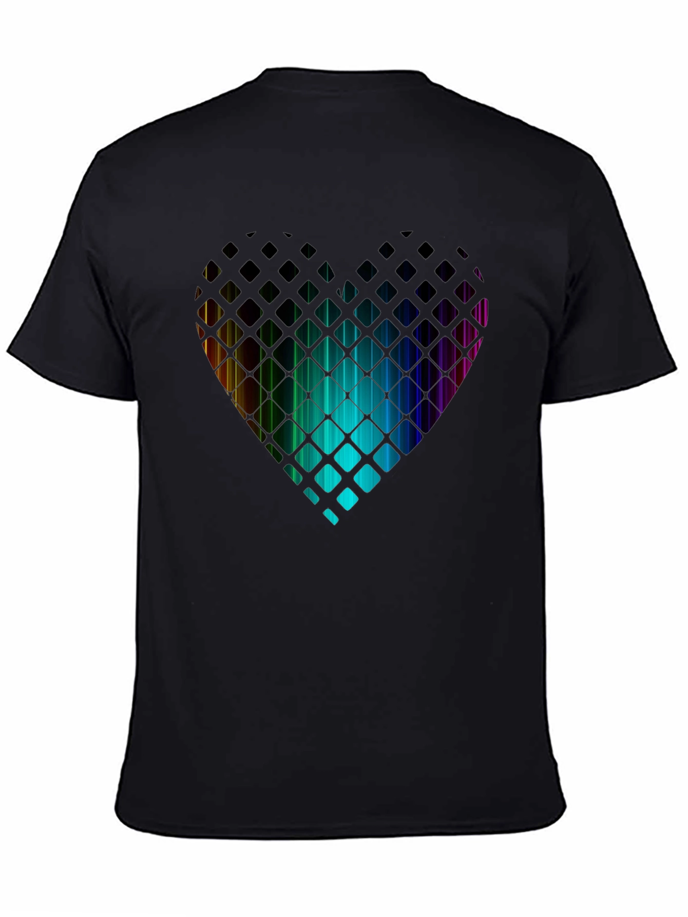 Black Rainbow Heart T-Shirt - Geometric Pixel Design view 4