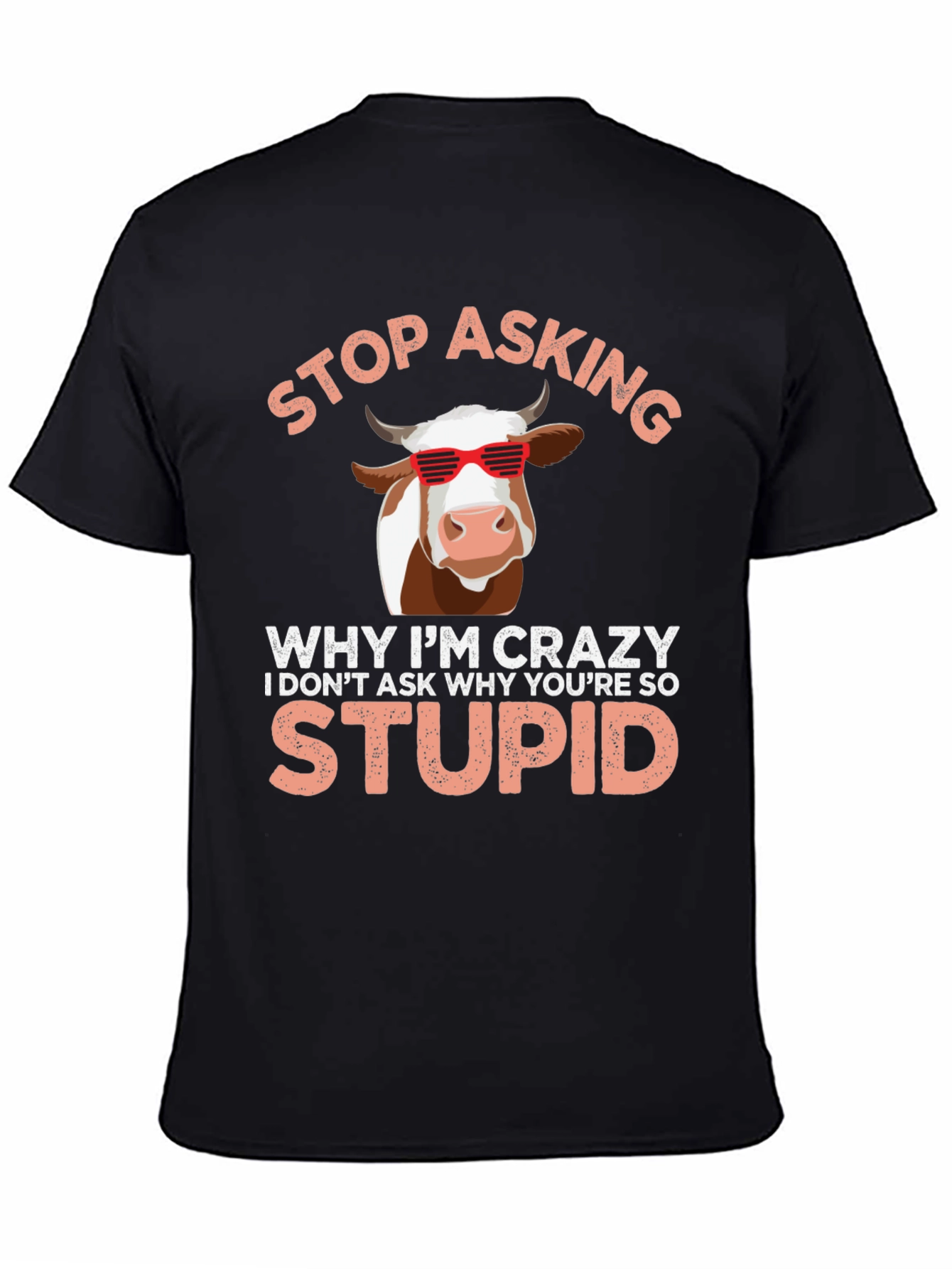 Black Crazy Cow T-Shirt: Funny Graphic Tee for Animal Lovers view 4