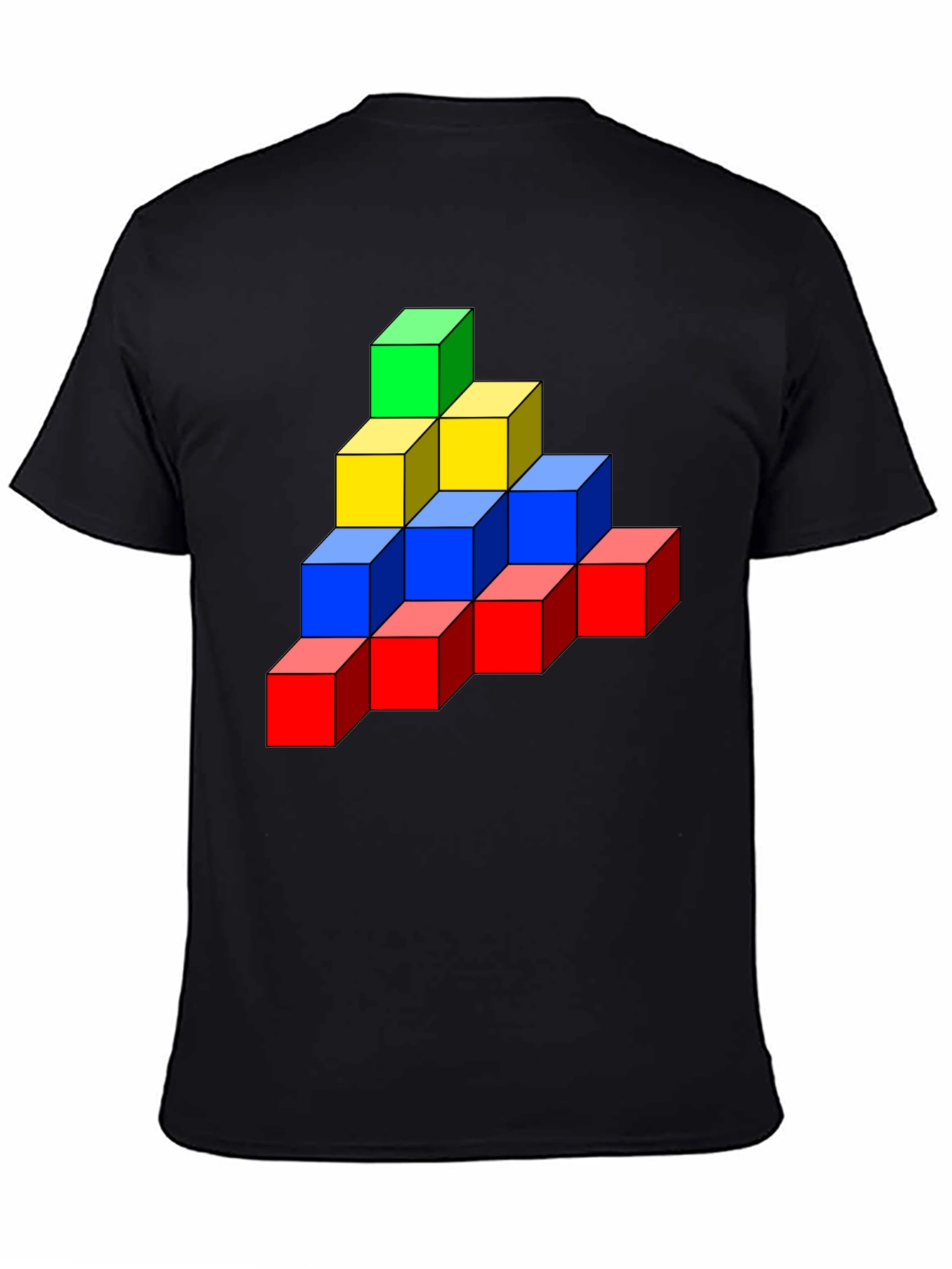 Black Colorful Cube Stack Graphic Tee - Unique Design view 4