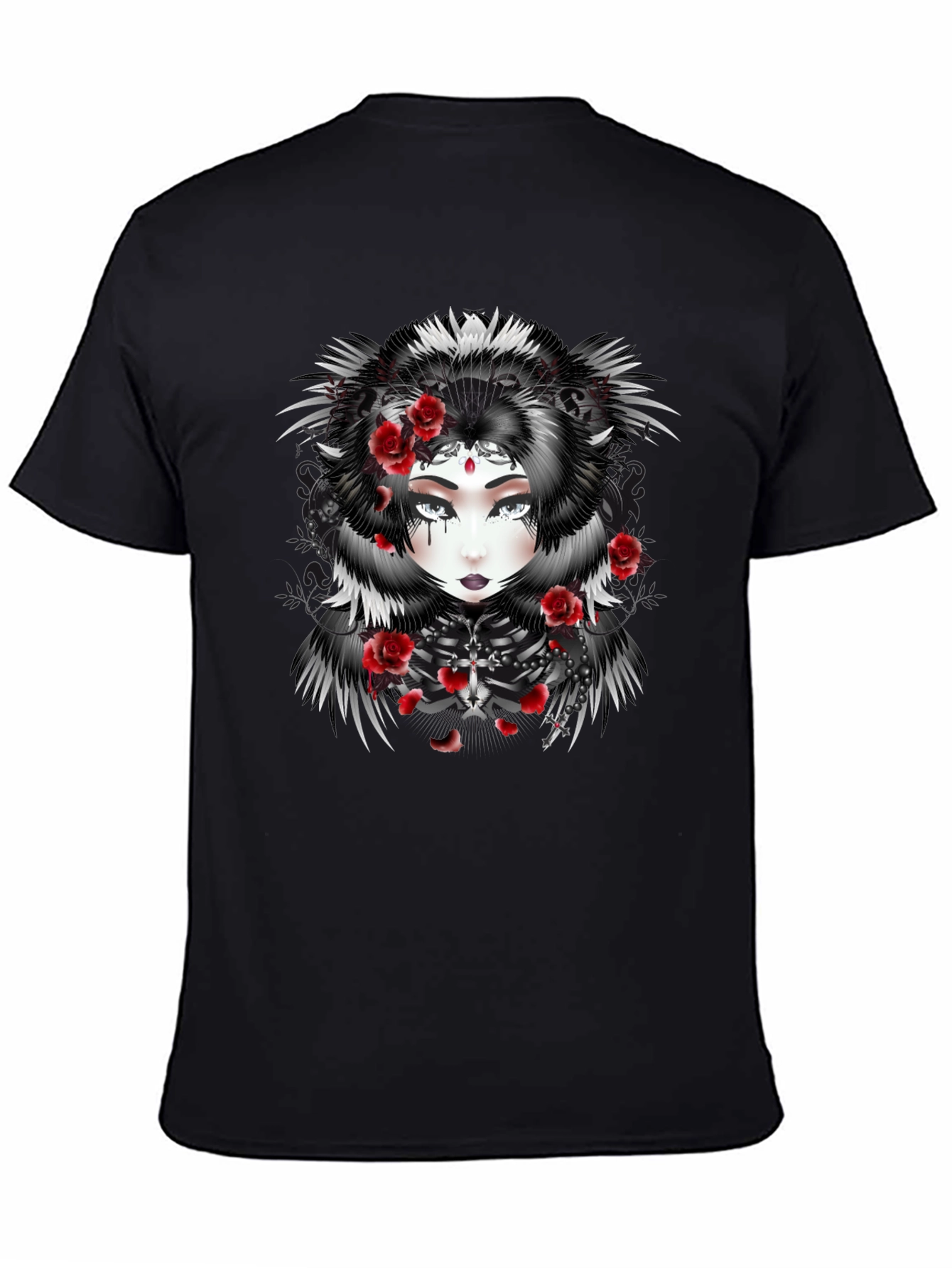 Black Gothic Rose Queen Graphic Black T-Shirt view 4