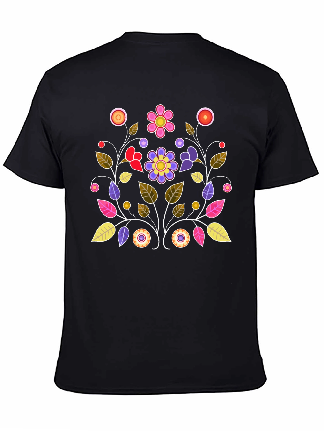 Black Floral Design Black T-Shirt view 4