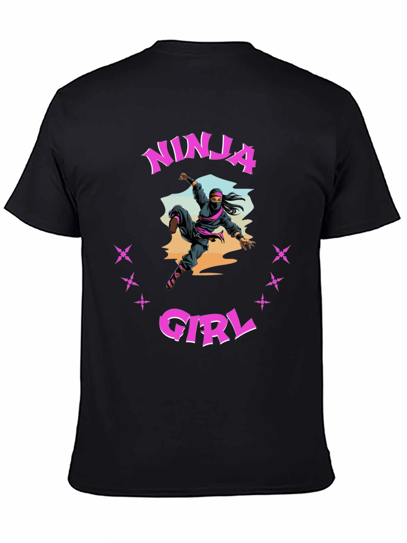 Black Ninja Girl Graphic Tee - Black Cotton T-Shirt view 4
