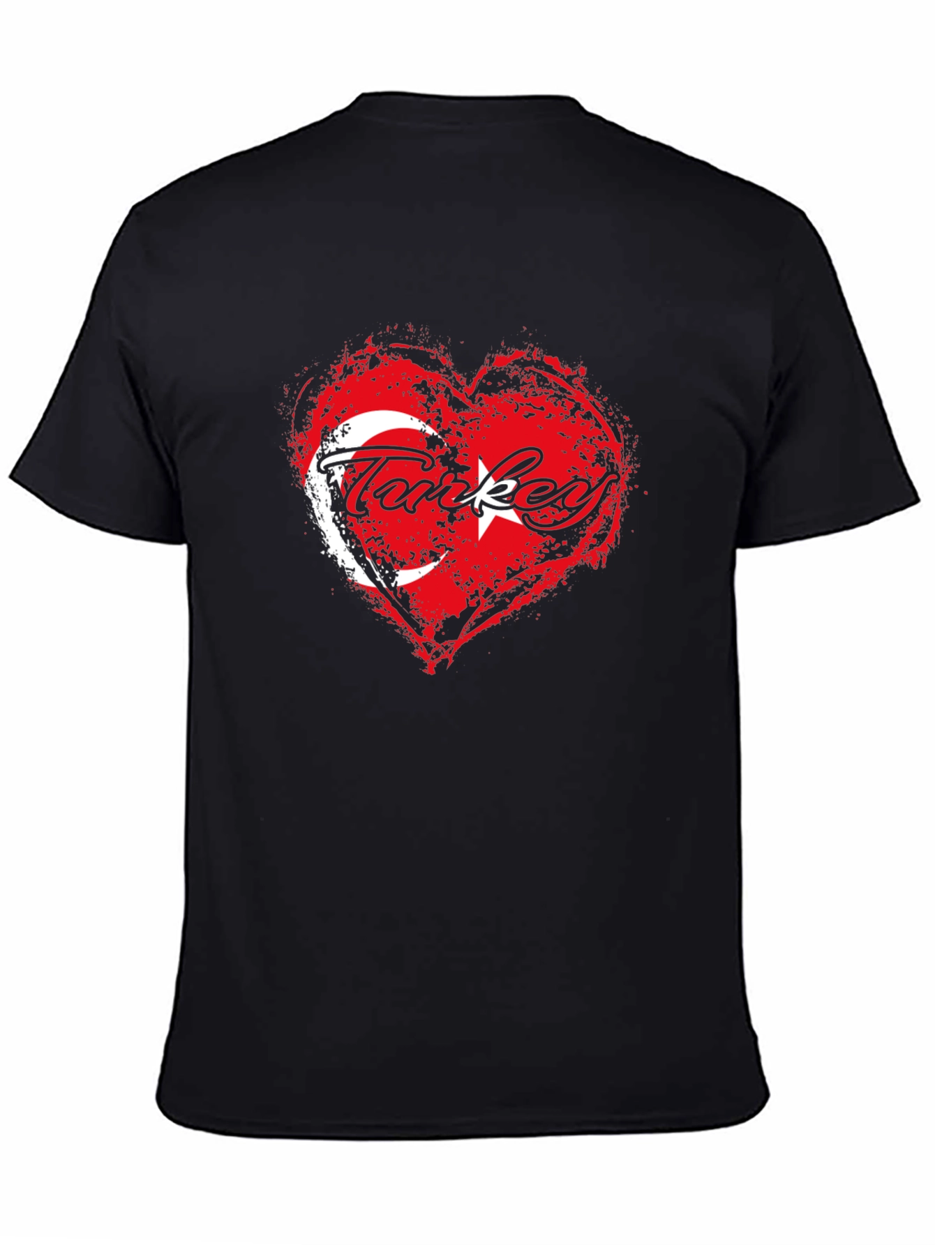 Black Turkey Flag Heart T-Shirt - Black Crew Neck Tee view 4