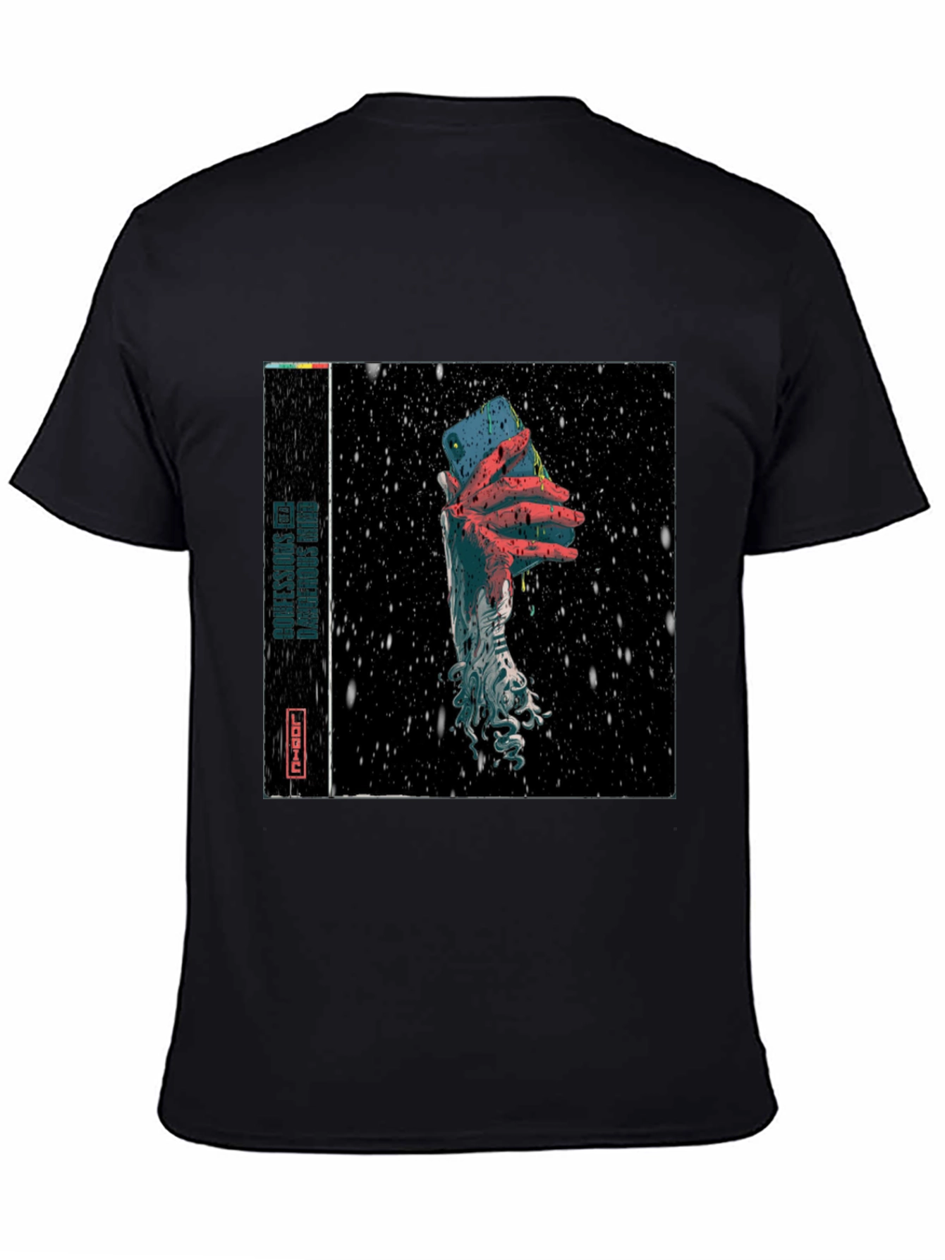 Black Surreal Phone Graphic T-Shirt view 4