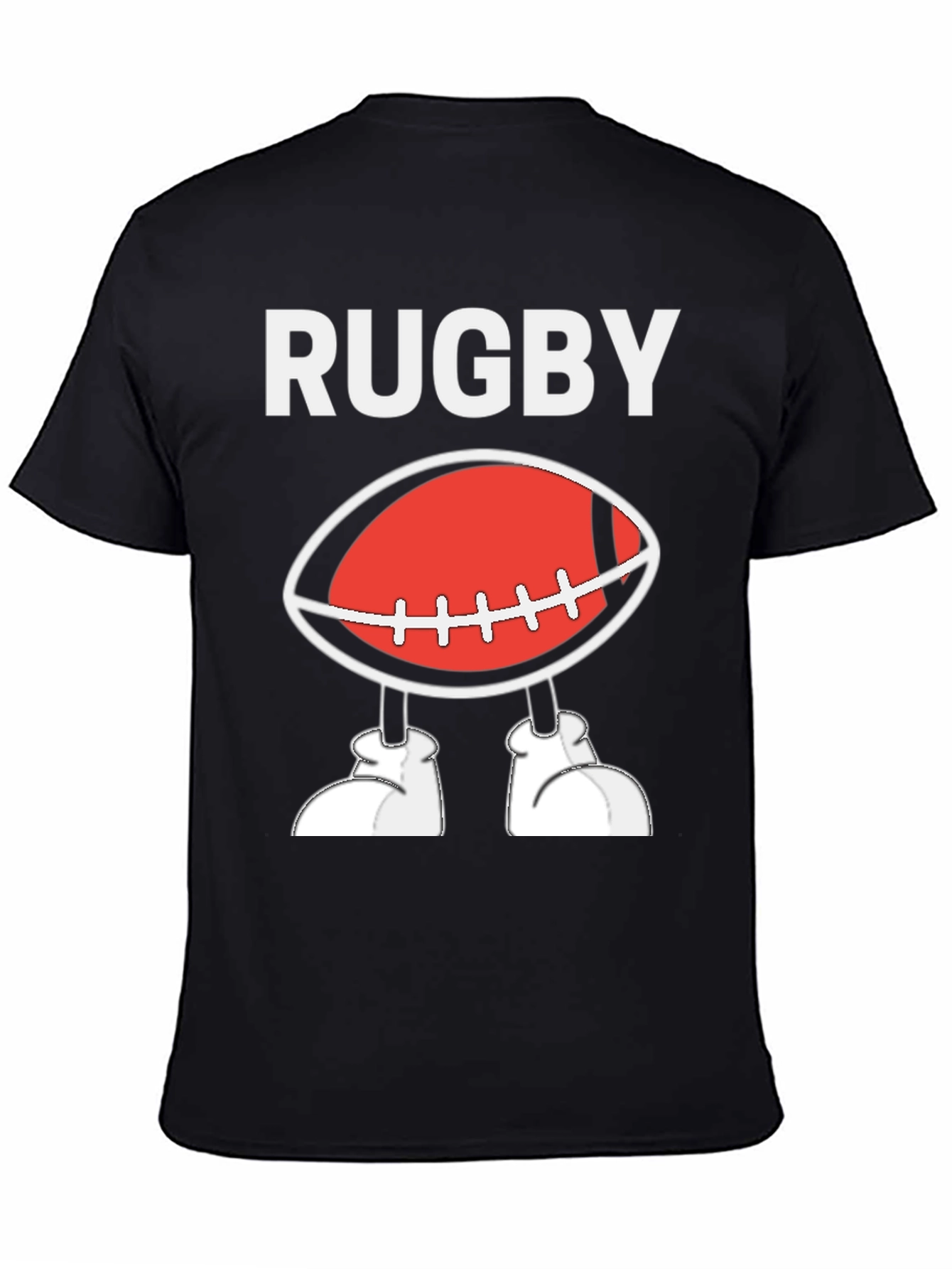 Black Rugby Football Cartoon T-Shirt - Black view 4