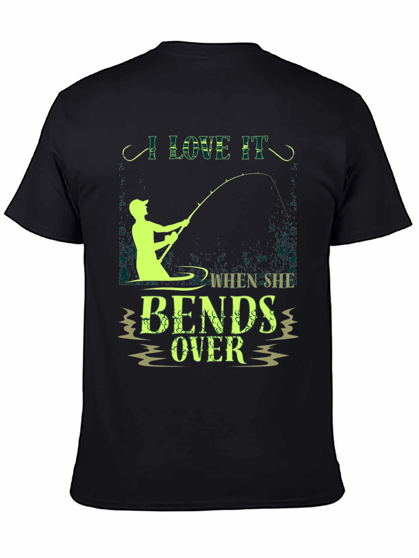 Black Fishing Humor T-Shirt - I Love It When She Bends Over view 4