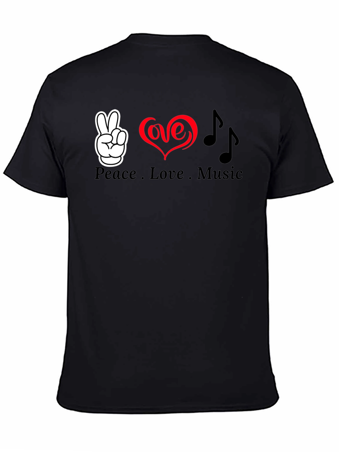 Black Peace Love Music Graphic T-Shirt - Soft Cotton Blend view 4