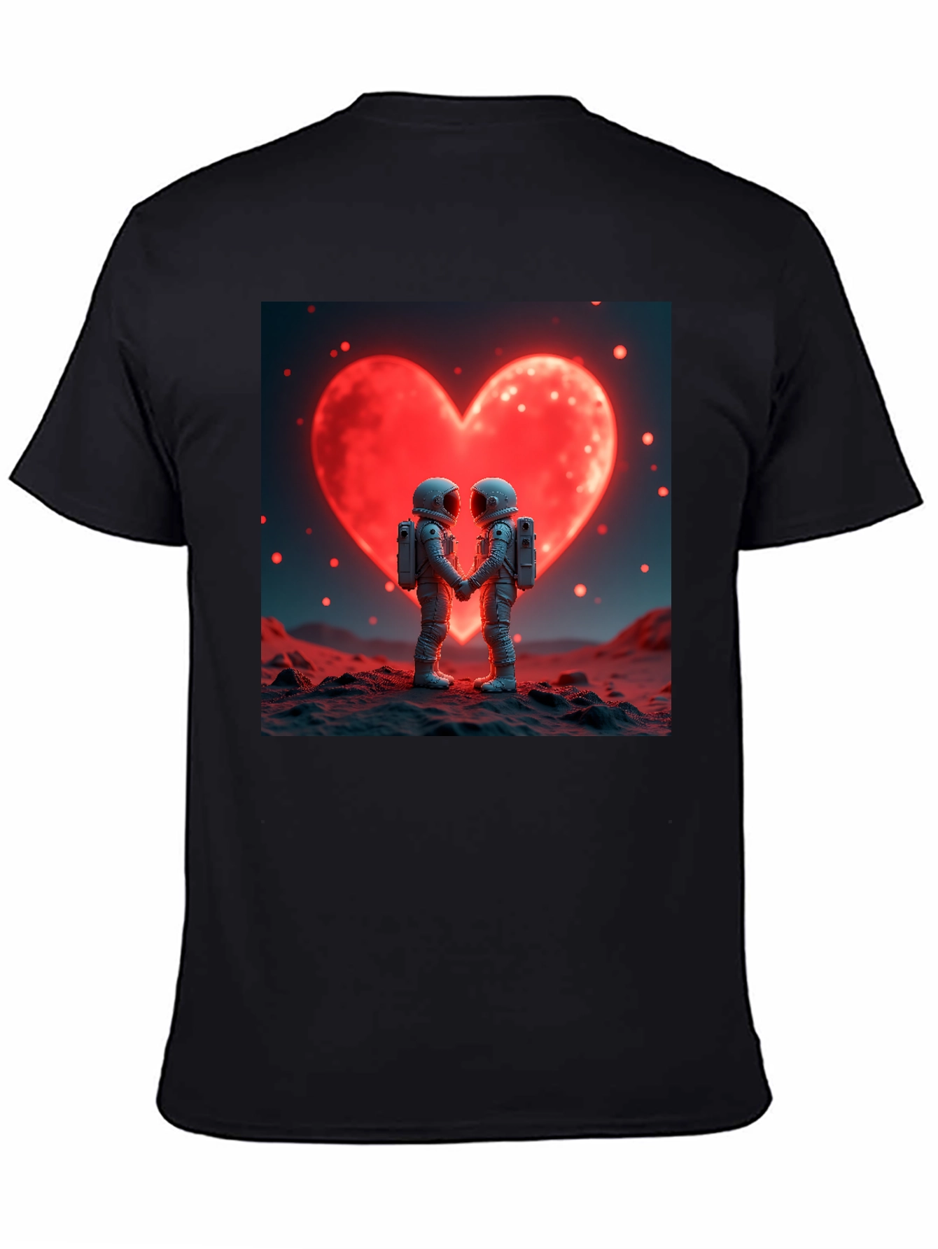 Black Astronaut Love T-Shirt, Space Romance Tee view 4