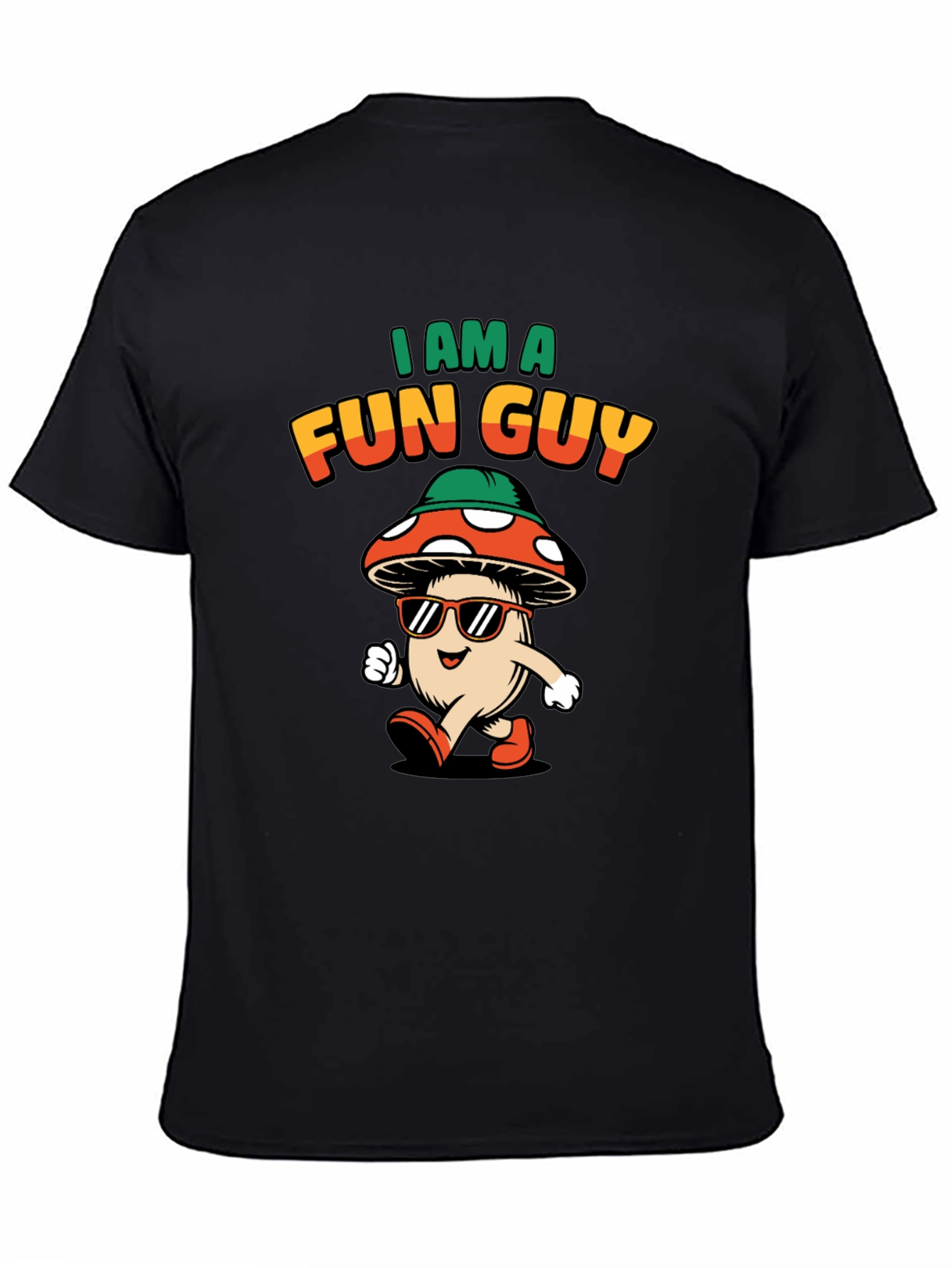 Black Fun Guy Graphic Tee - Cool Mushroom Shirt view 4