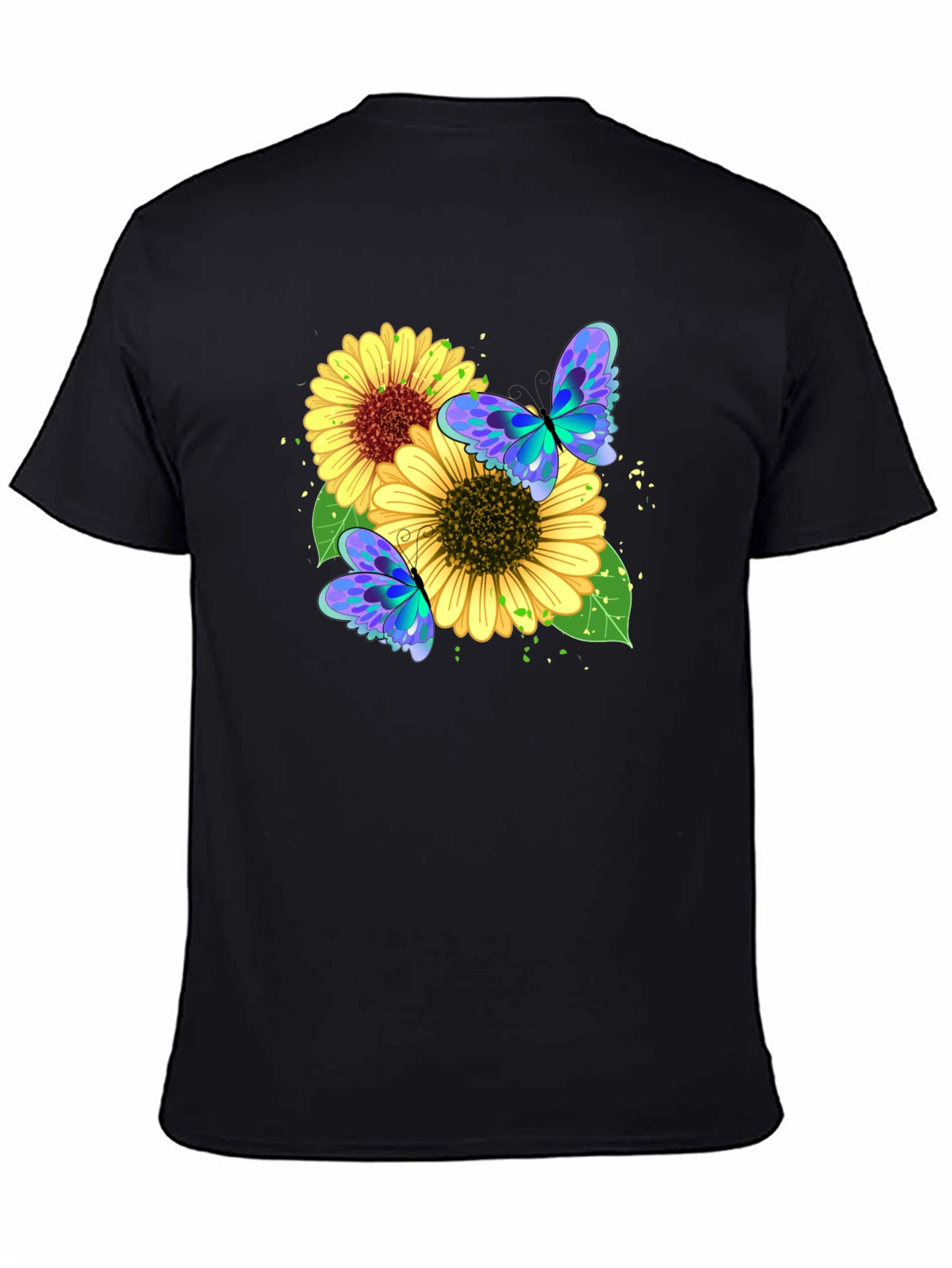 Black Sunflower Butterfly Graphic Tee - Black view 4