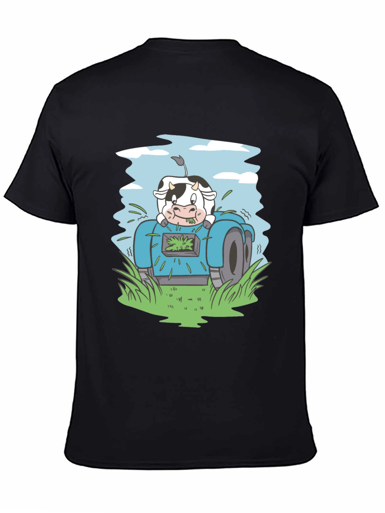 Black Cow Riding Lawnmower Graphic Tee view 4