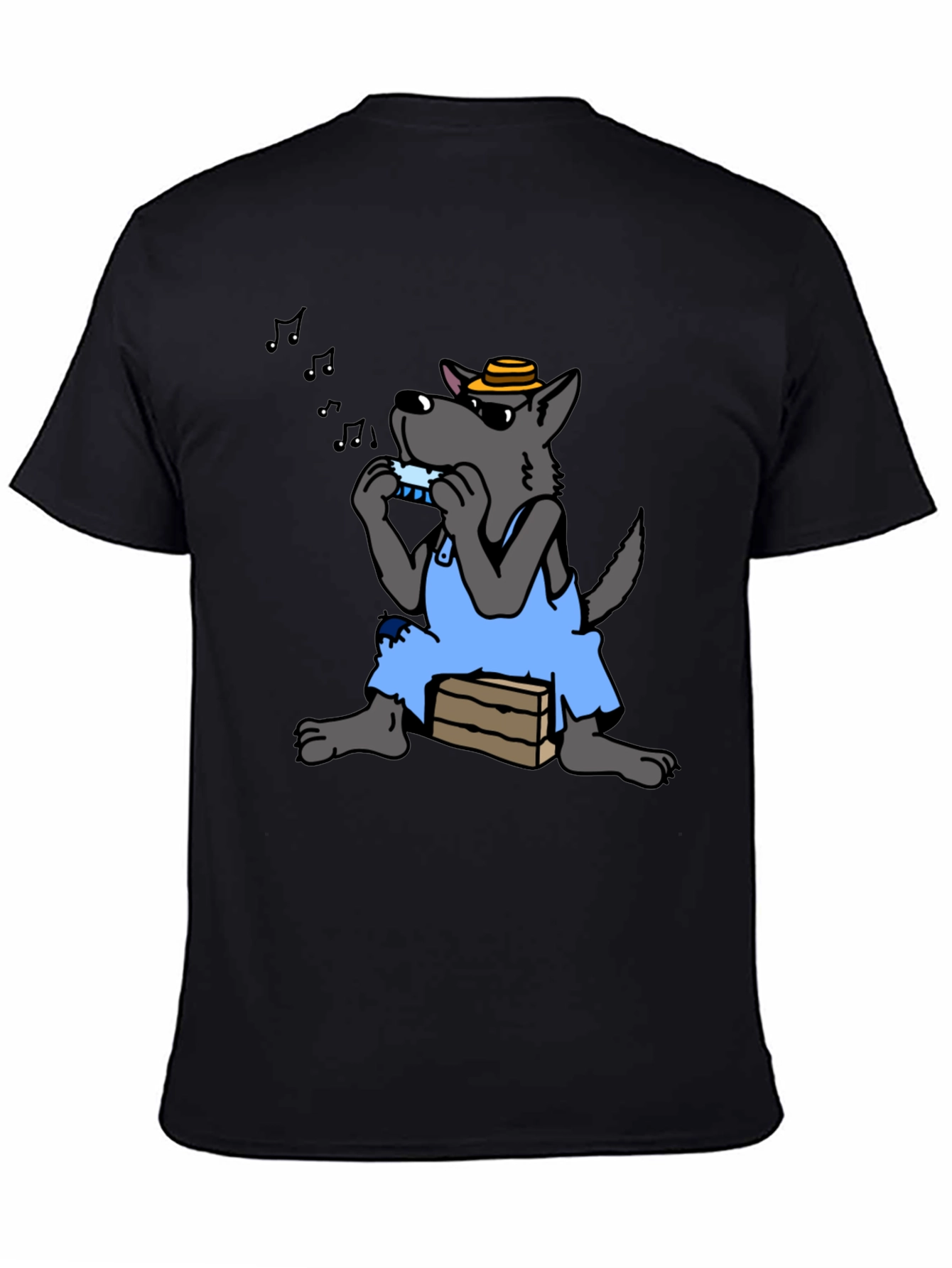 Black Harmonica Wolf Graphic Tee - Unique Design view 4