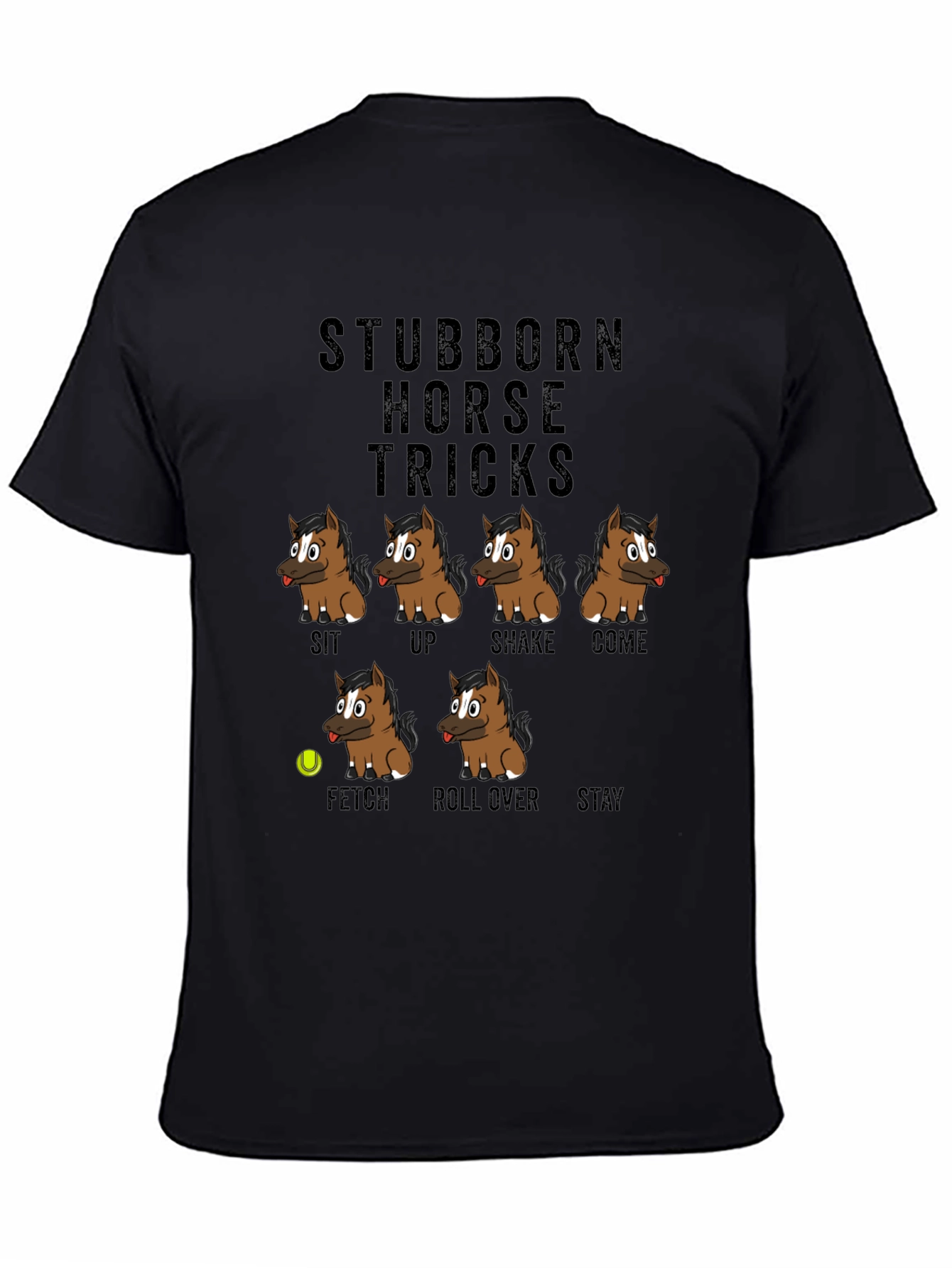 Black Stubborn Horse Tricks Graphic T-Shirt view 4