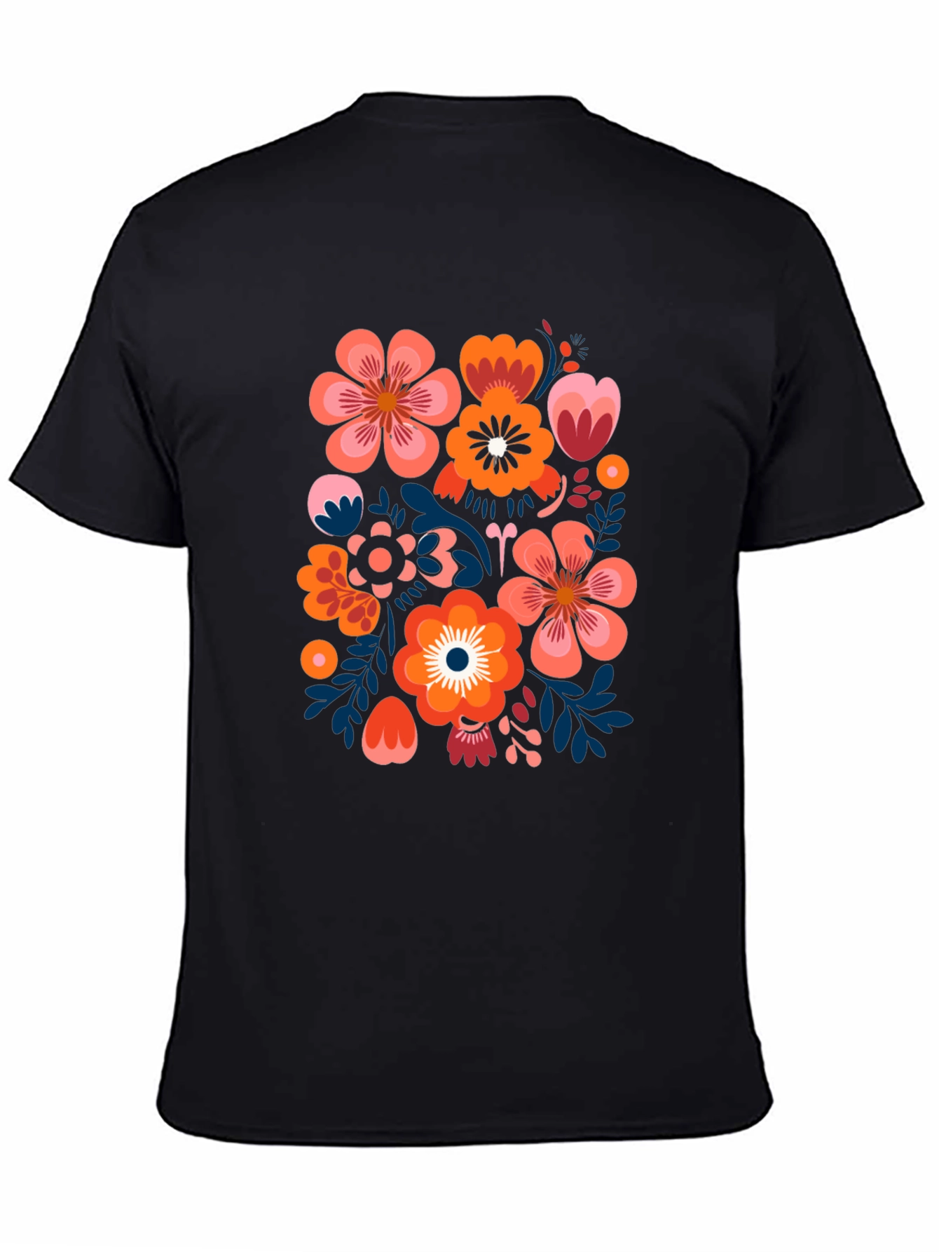 Black Floral Pattern Black T-Shirt view 4
