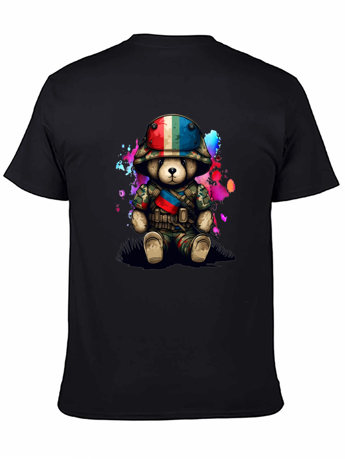 Black Military Teddy Bear Graphic T-Shirt view 4