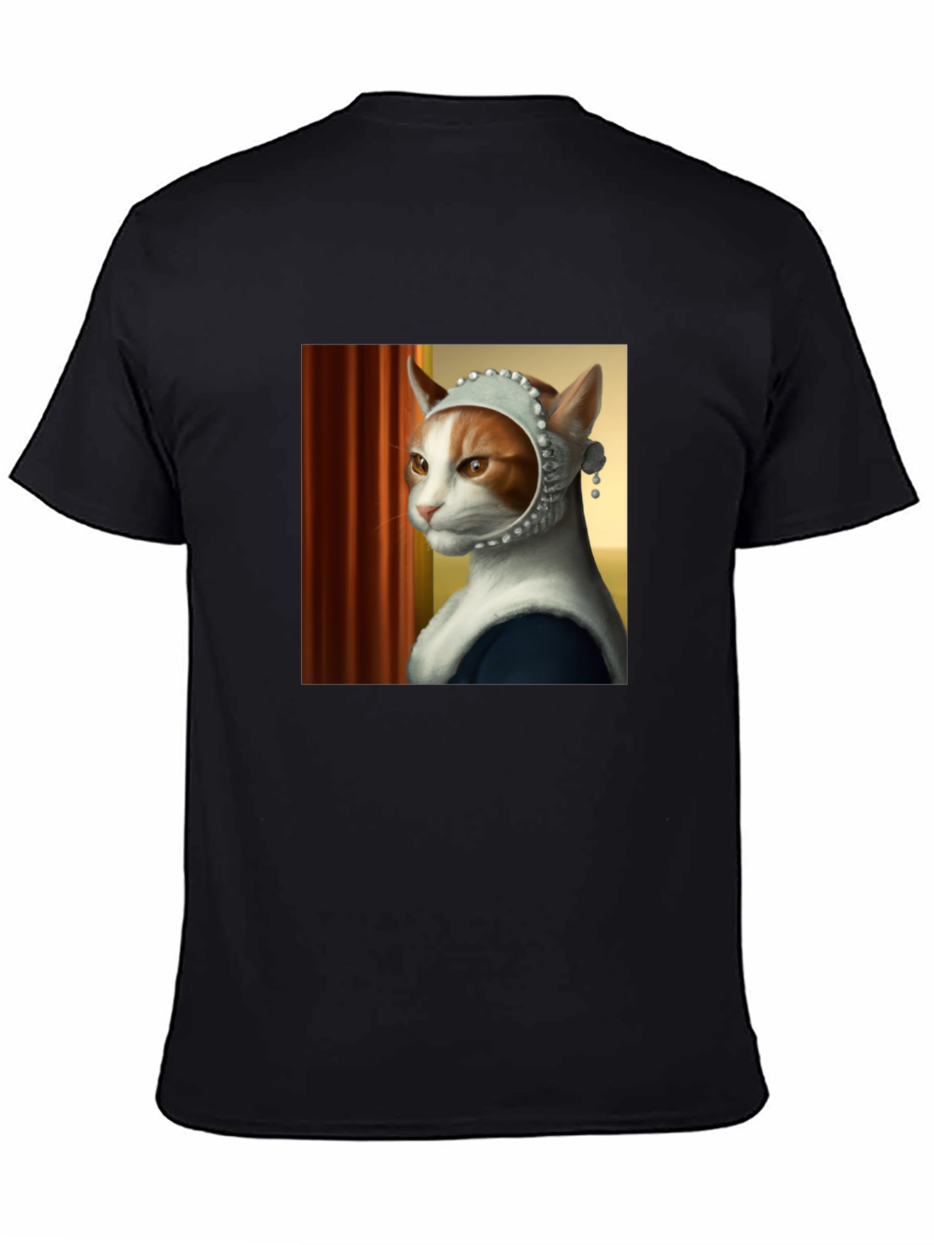 Black Cat with Pearl Earring T-Shirt view 4