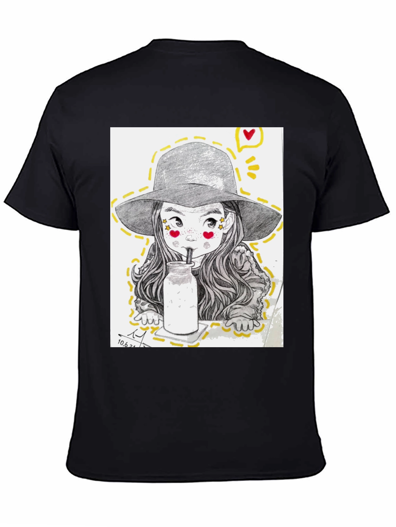 Black Charming Sketch Style Graphic Tee view 4