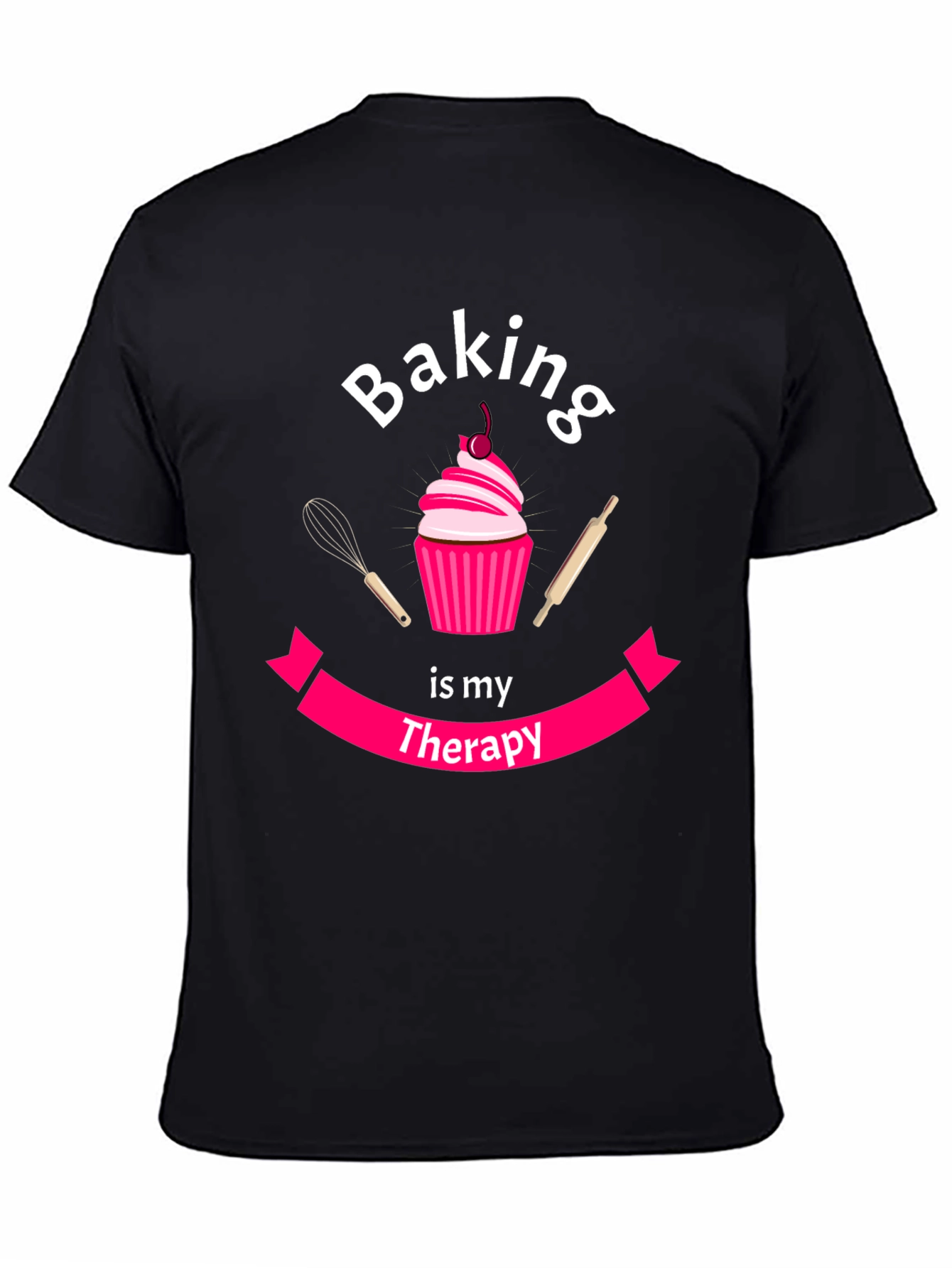 Black Baking is My Therapy T-Shirt - Cupcake Design view 4