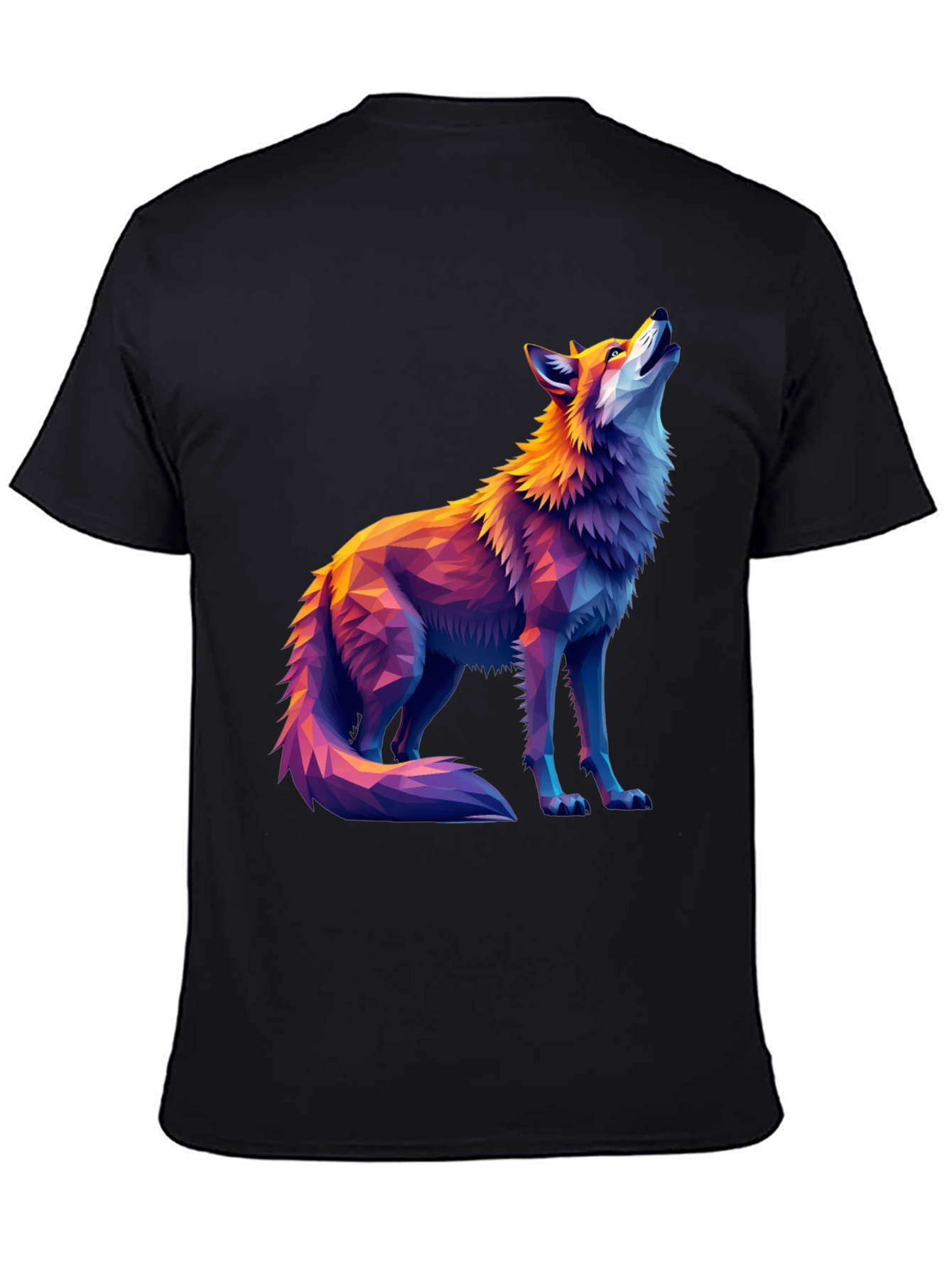 Black Geometric Wolf Graphic Tee - Artistic Black T-Shirt view 4