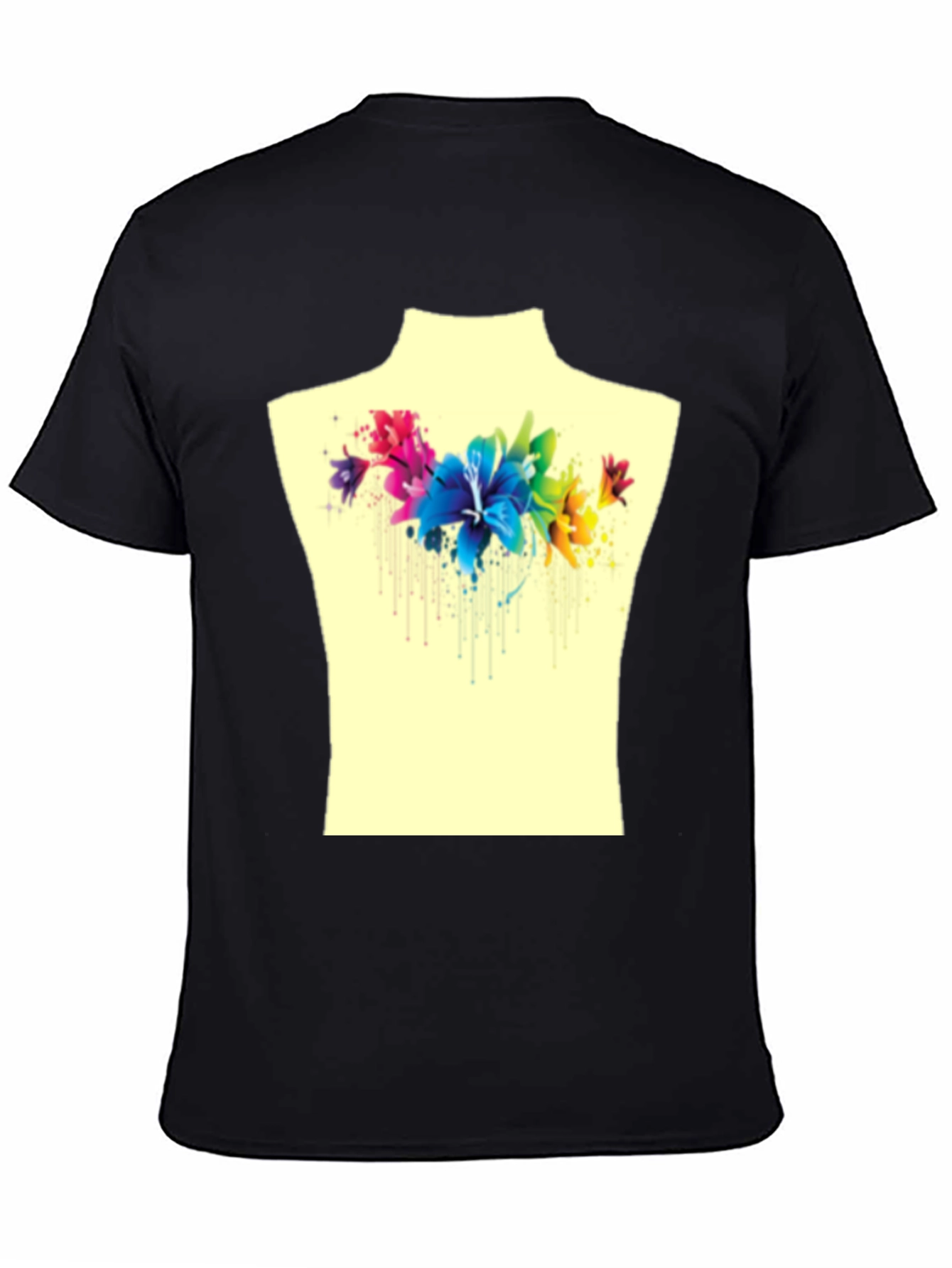 Black Floral Watercolor Graphic Tee - Stylish Men's T-Shirt view 4