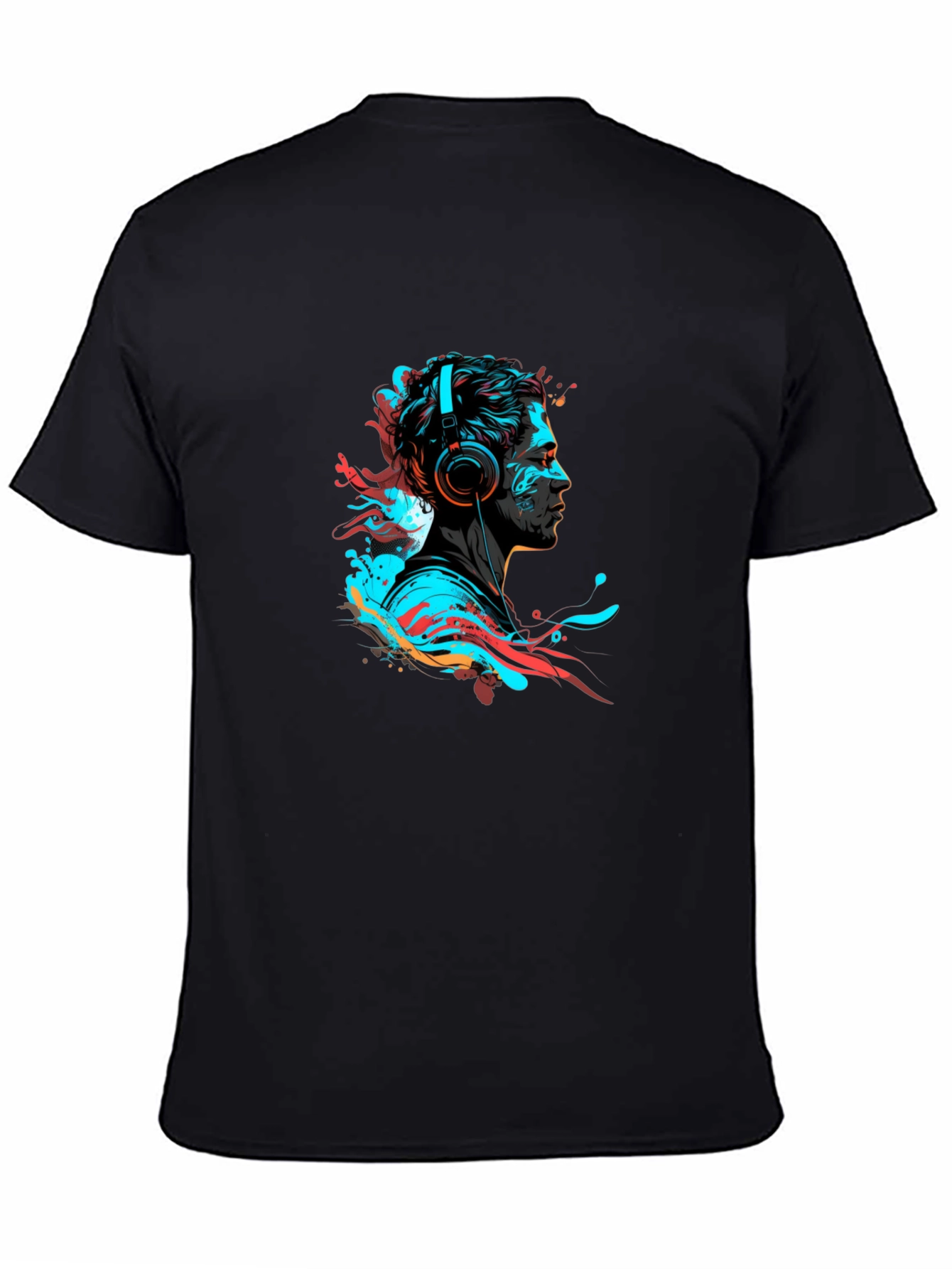 Black Abstract Headphone Graphic Tee - Black view 4