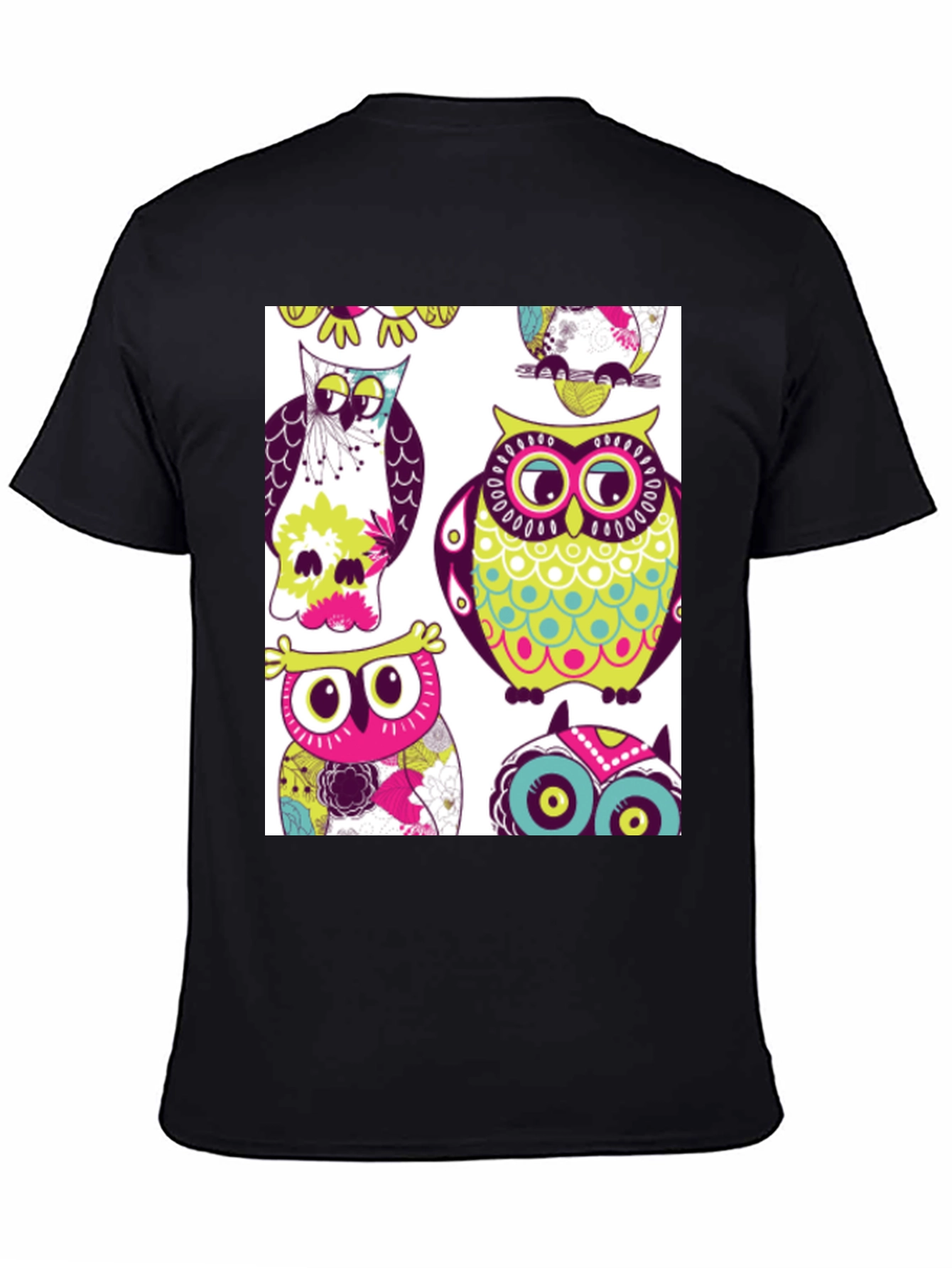 Black Owl Pattern Graphic Print Crew Neck Tee view 4