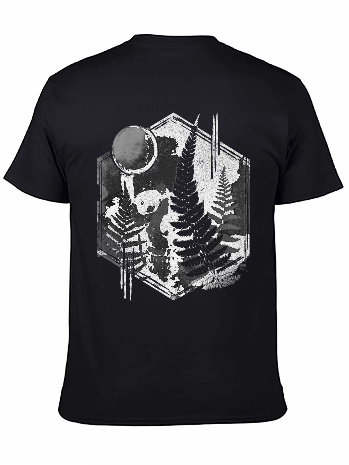 Black Fern Forest Panda Black T-Shirt - Nature Inspired Graphic Tee view 4