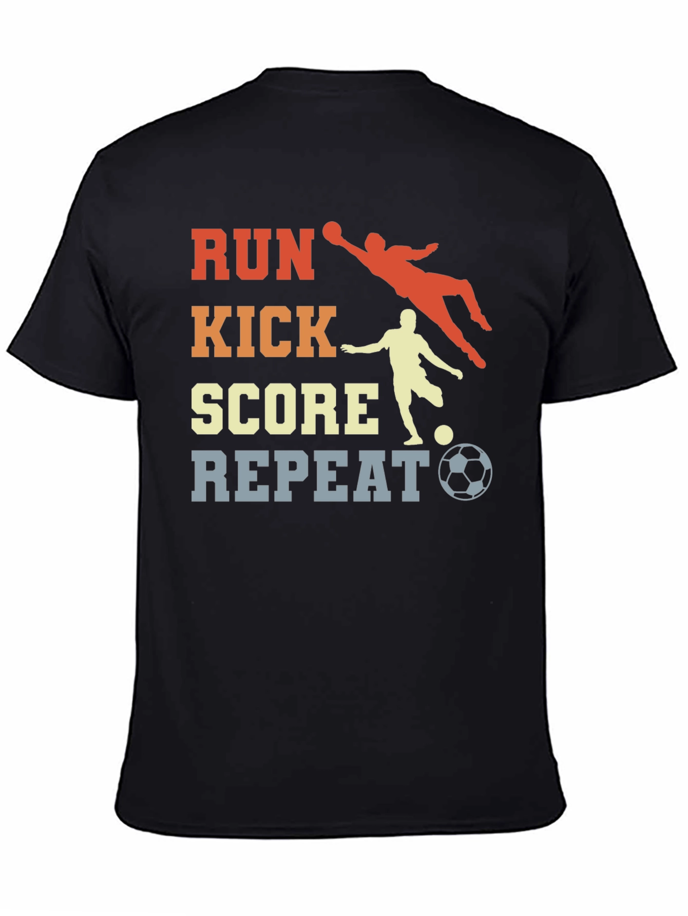 Black Run Kick Score Repeat Soccer T-Shirt view 4