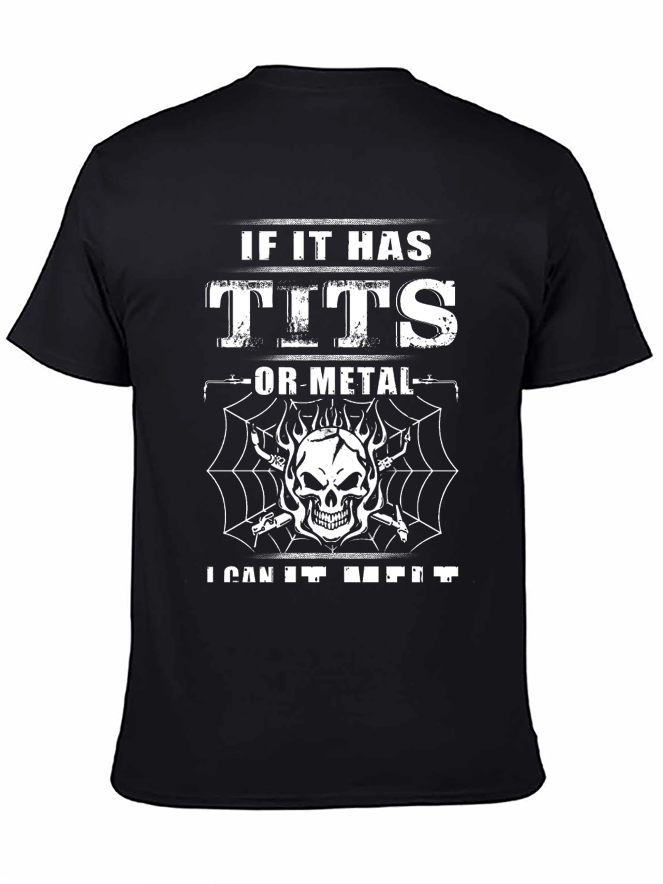 Black Funny "Tits or Metal" Graphic T-Shirt view 4