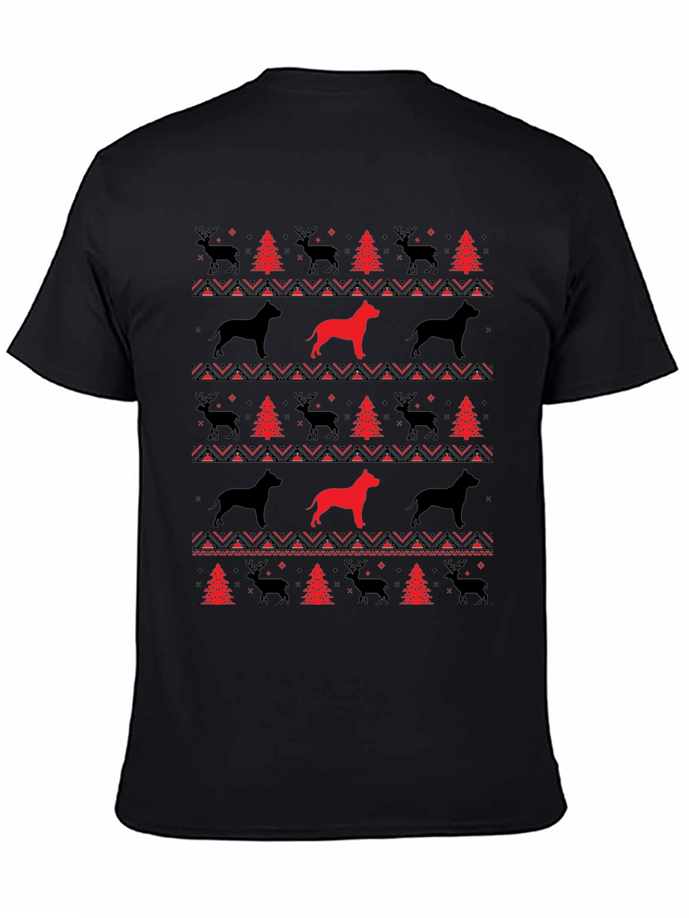 Black Festive Dog & Reindeer Holiday T-Shirt view 4
