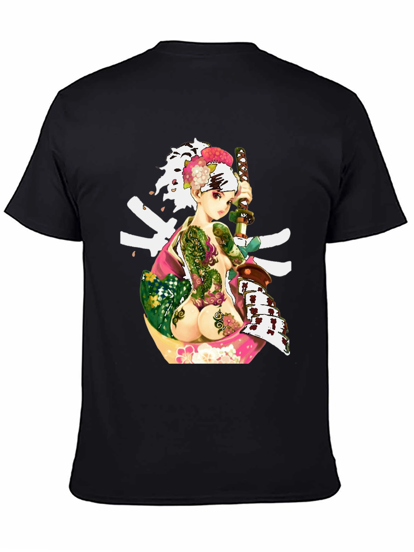Black Samurai Girl Tattoo T-Shirt - Unique Graphic Tee view 4