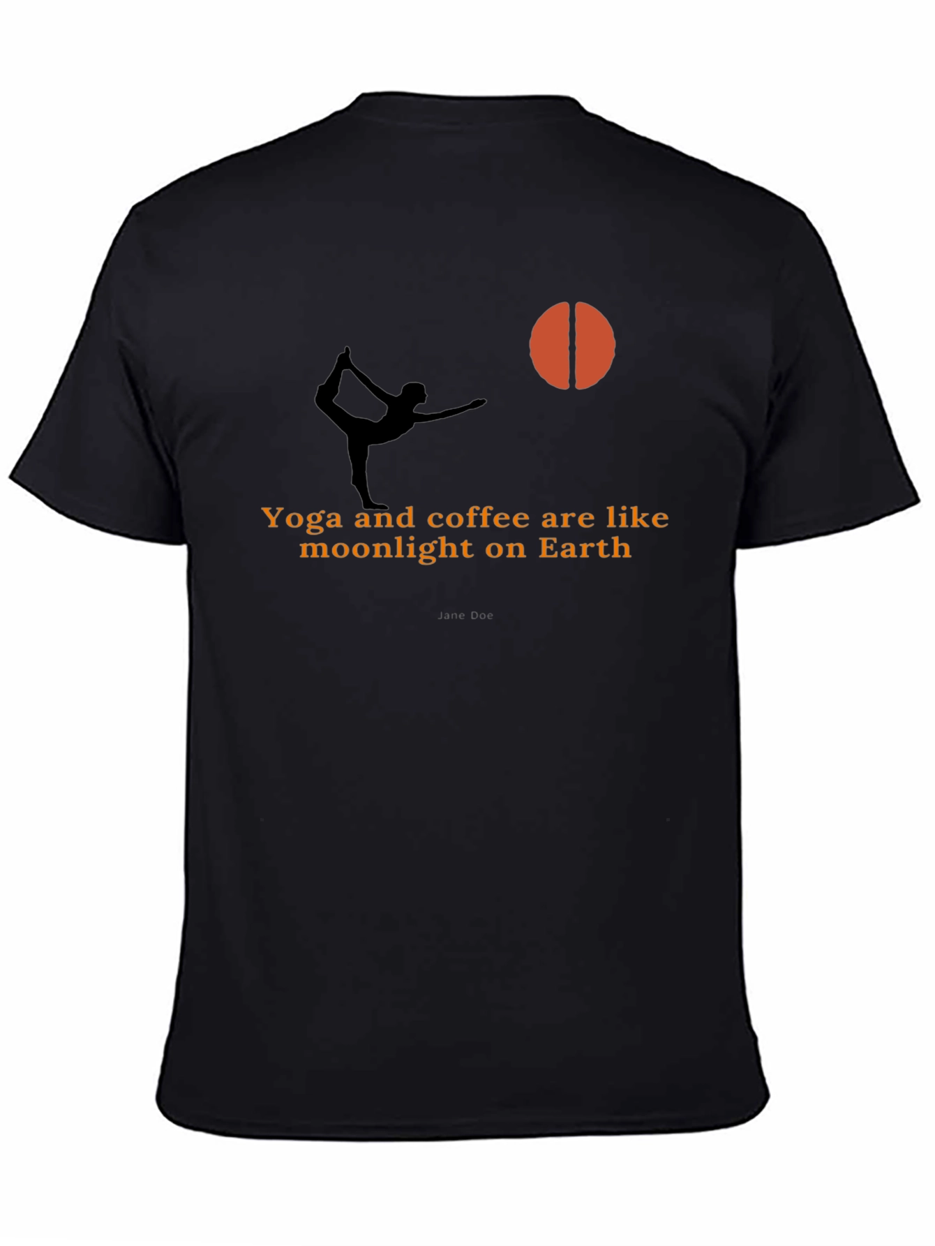 Black Yoga & Coffee T-Shirt - Moonlight Earth Design view 4