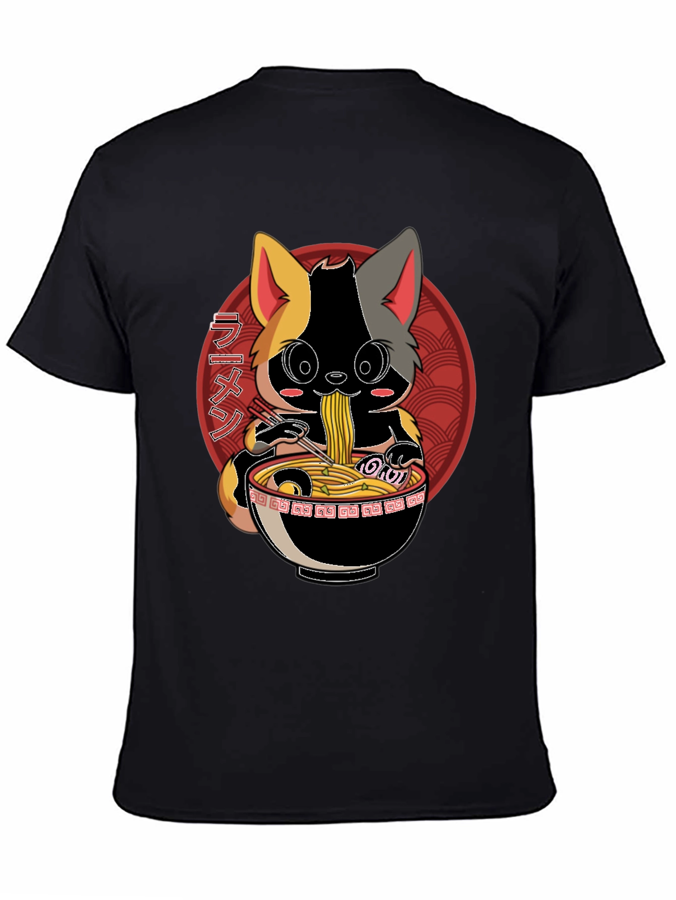 Black Ramen Cat T-Shirt - Anime Style view 4