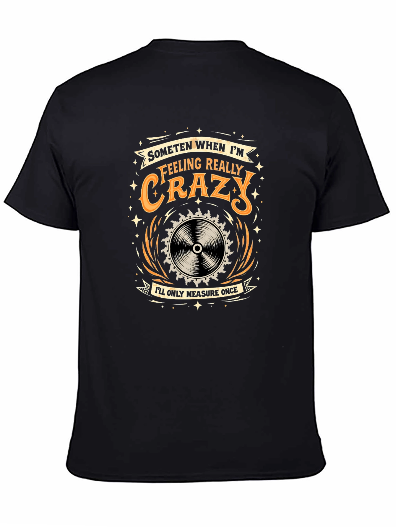 Black Crazy Measure Once Black Graphic T-Shirt view 4