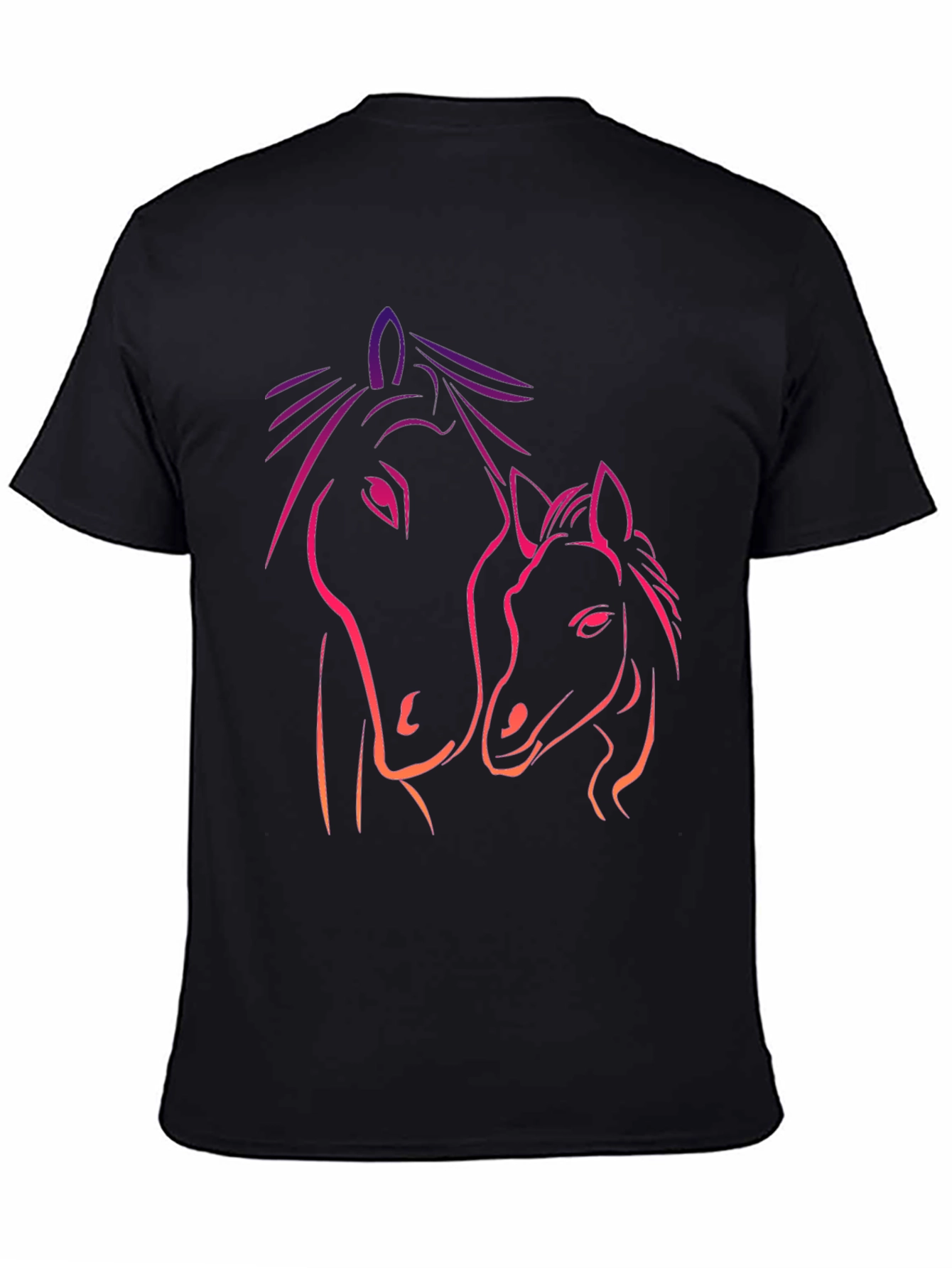 Black Horse Mama & Foal Graphic Tee - Black Cotton T-Shirt view 4