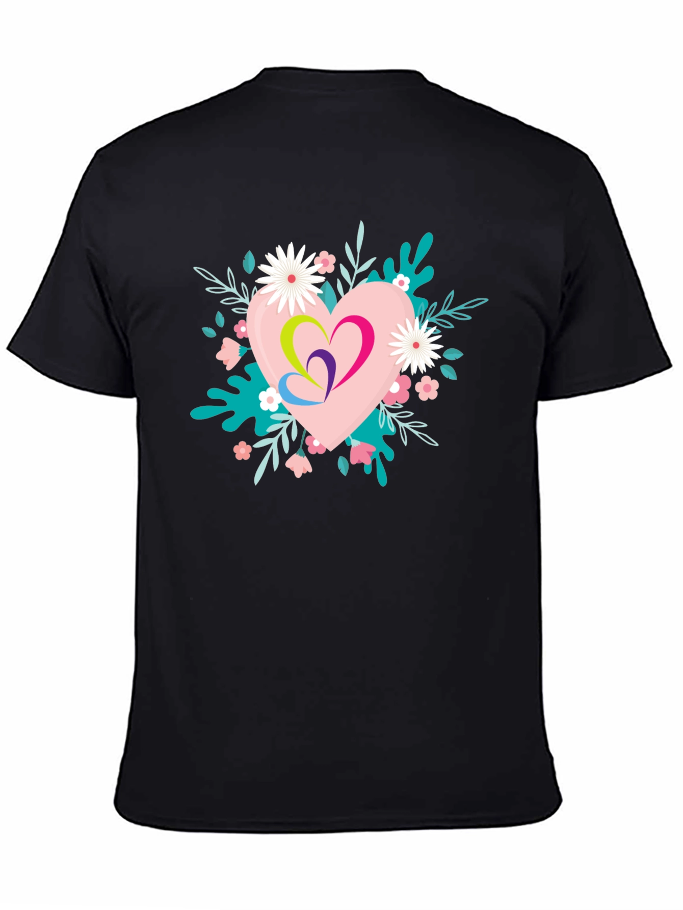 Black Floral Heart Graphic Black T-Shirt view 4