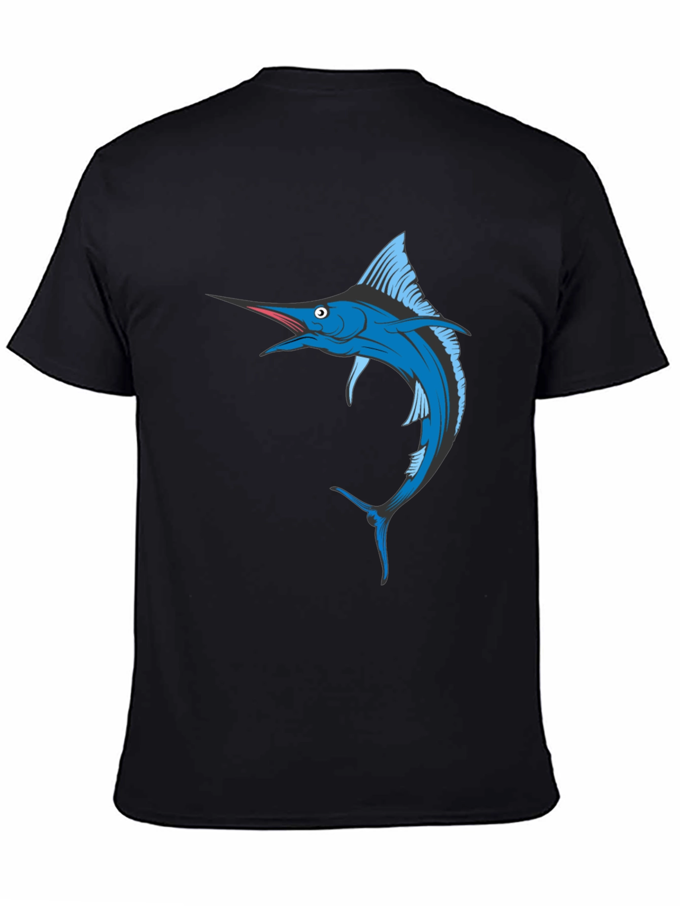 Black Blue Marlin Fish Graphic T-Shirt - Black Cotton Tee view 4