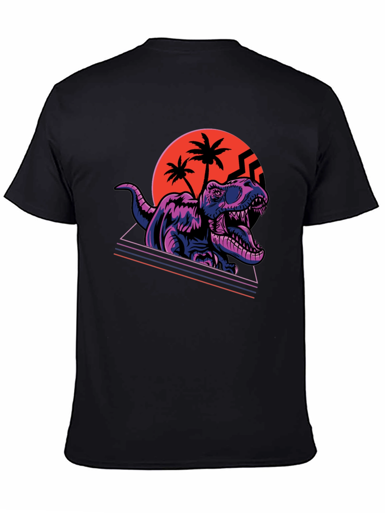 Black Retro Dinosaur T-Shirt - Synthwave Rex Tee view 4