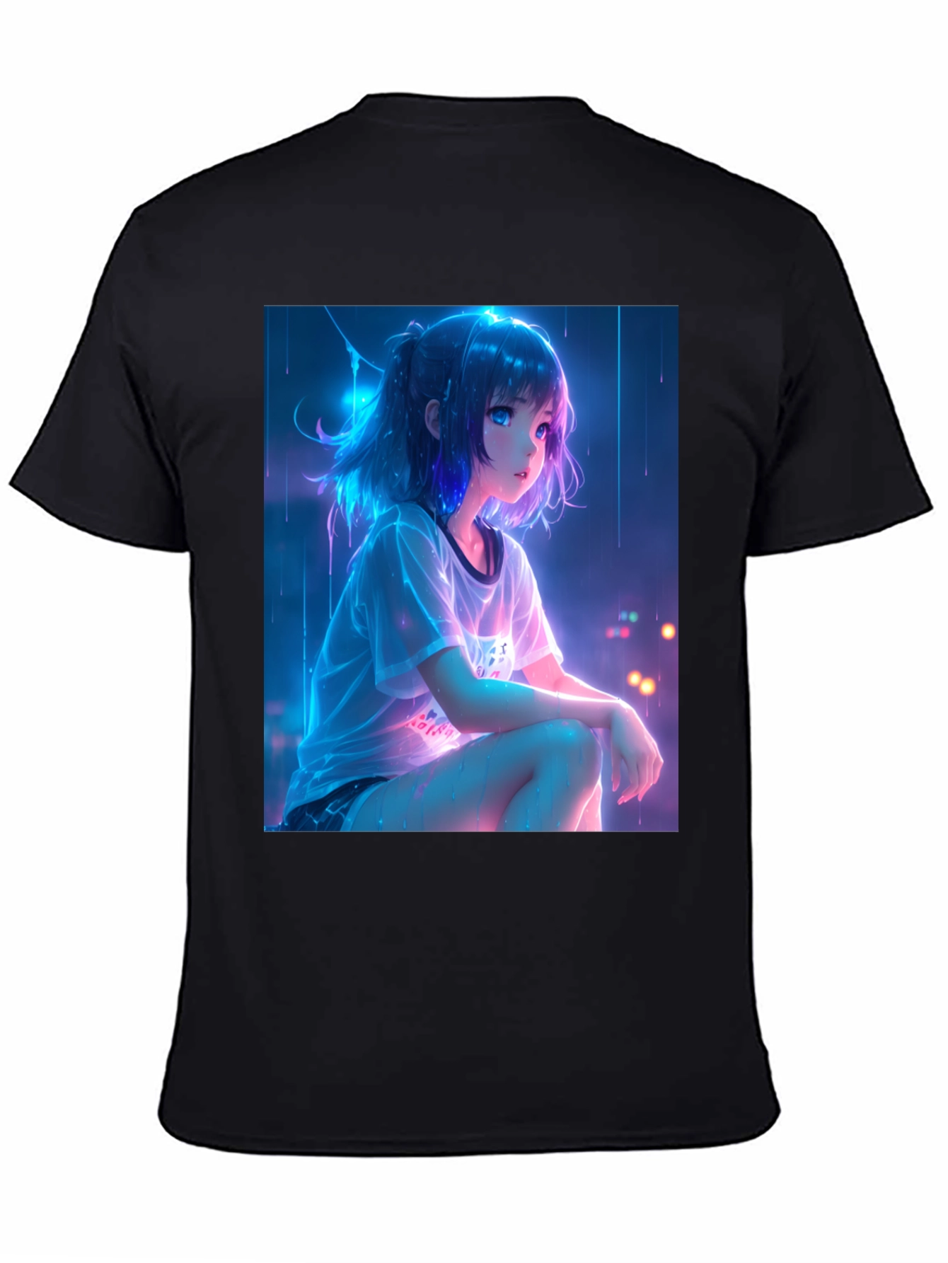Black Anime Girl Graphic Black T-Shirt view 4