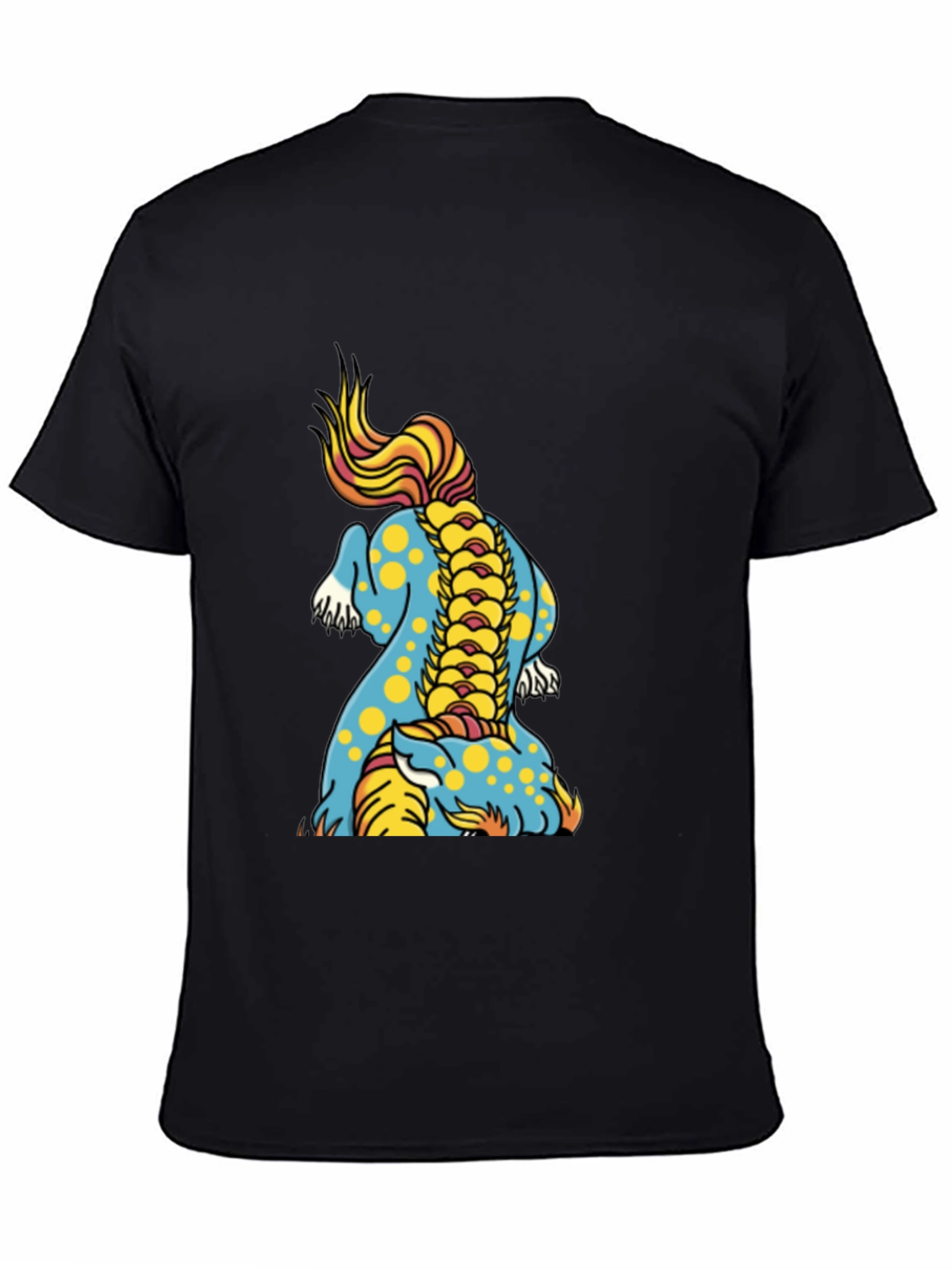 Black Men's Black T-Shirt with Colorful Dragon Design view 4