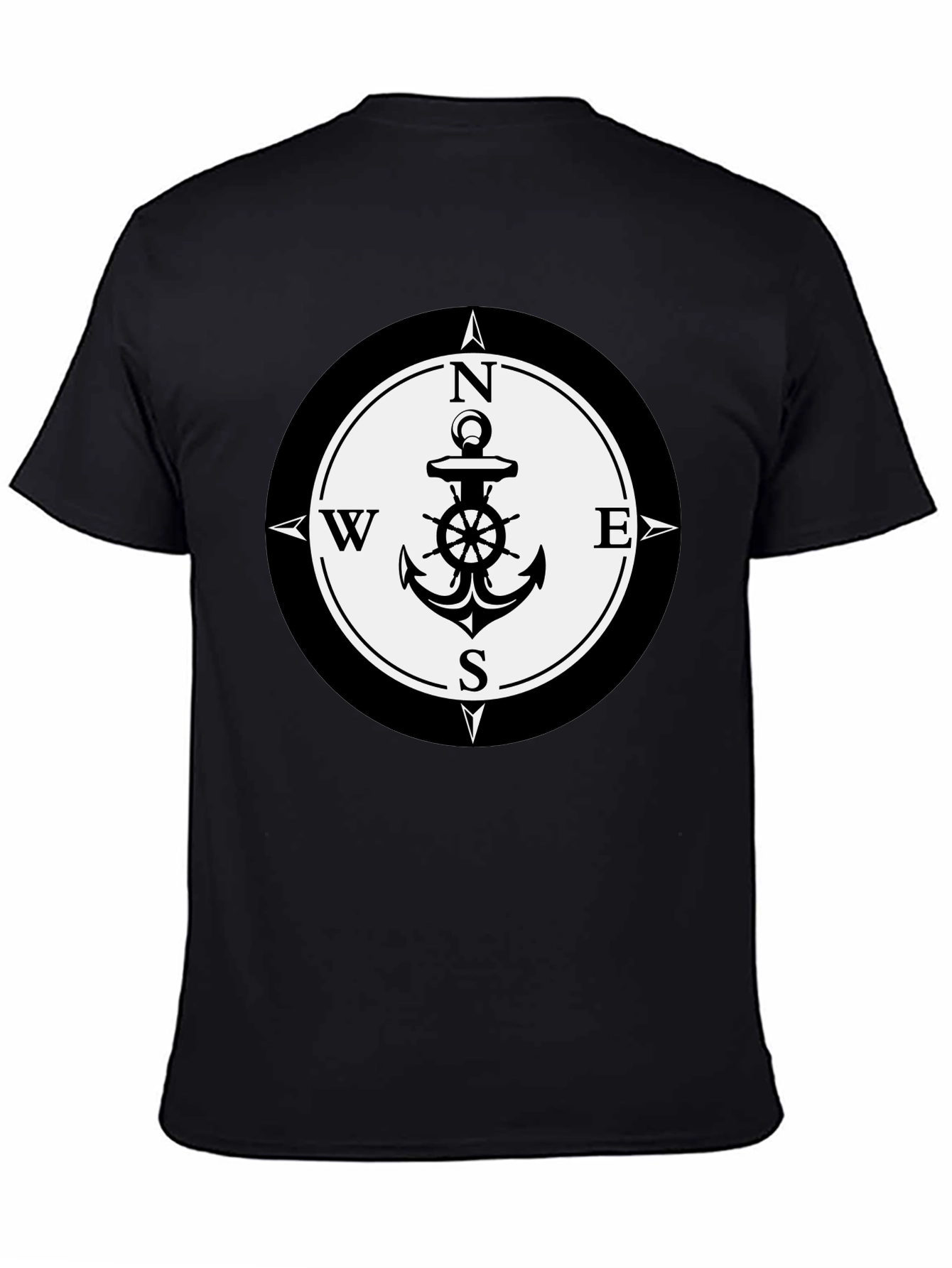 Black Nautical Anchor Compass Rose Graphic Tee - Black view 4