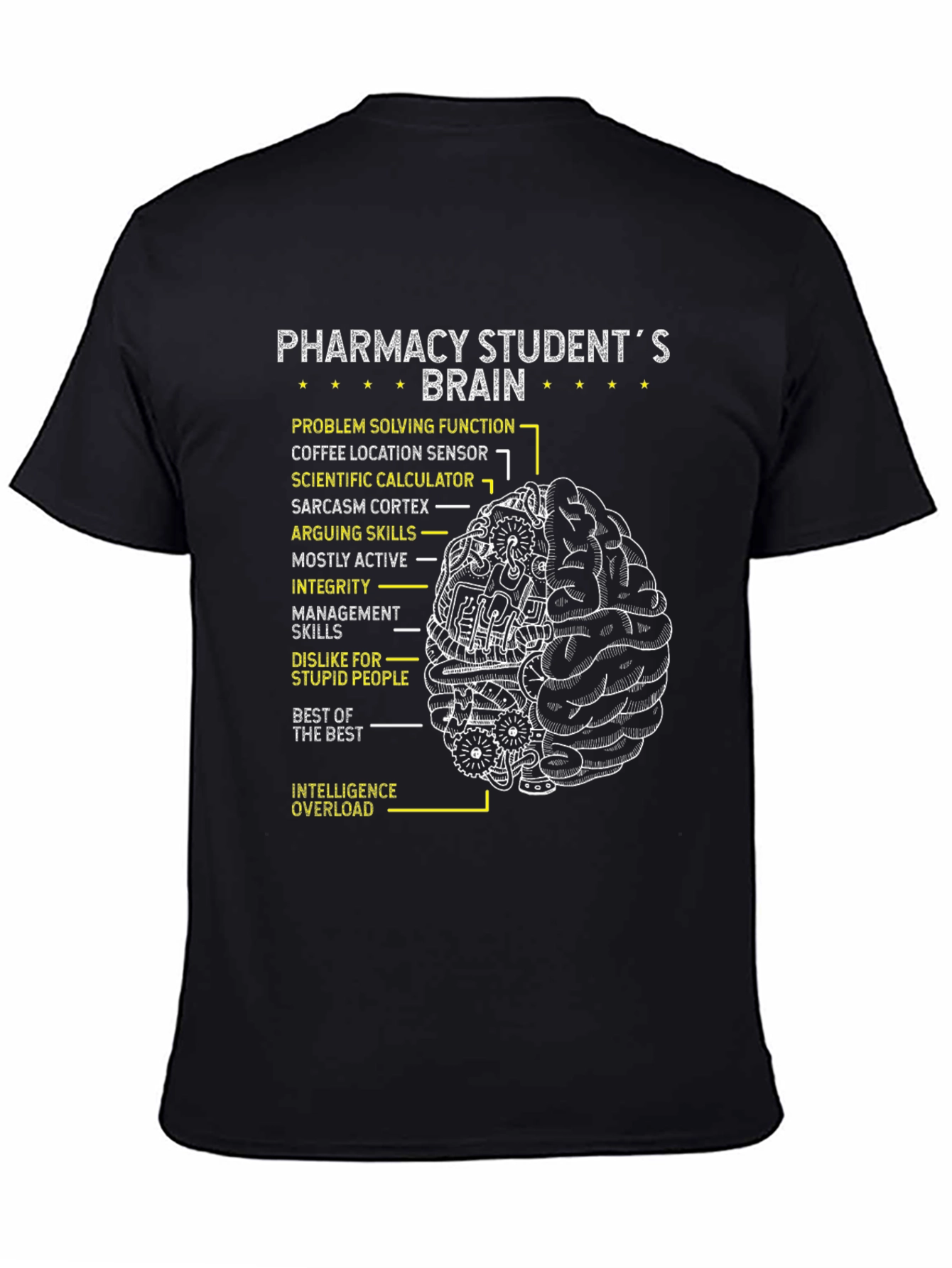 Black Pharmacy Student Brain T-Shirt - Study Humor Tee view 4