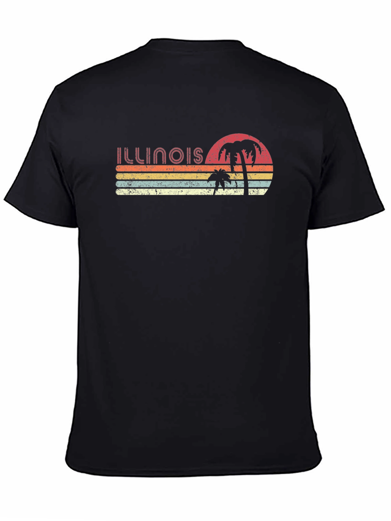 Black Retro Illinois Palm Sunset T-Shirt view 4