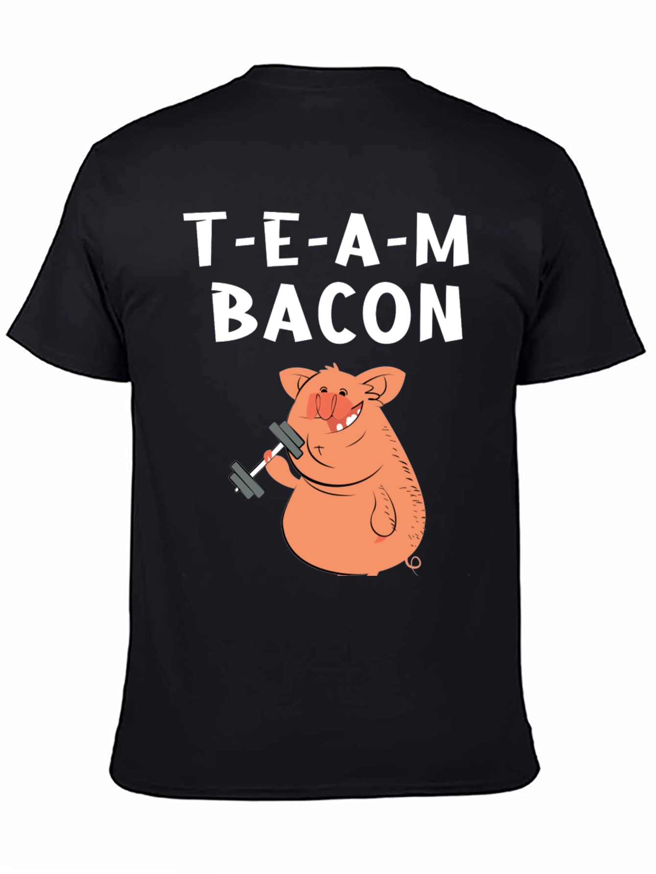 Black Team Bacon Pig Lifting Weights Graphic T-Shirt view 4