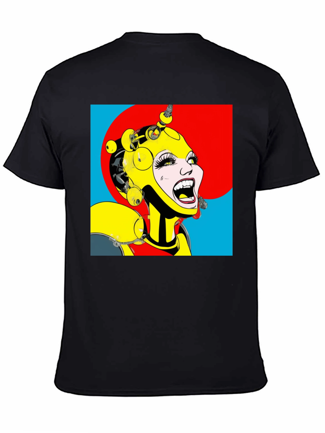 Black Pop Art Robot Woman Graphic T-Shirt view 4