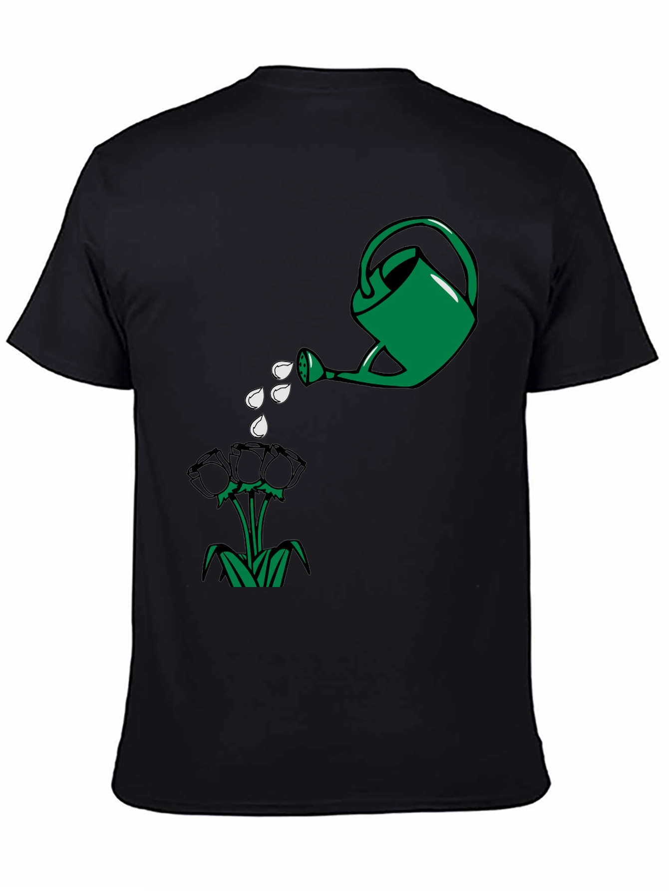 Black Watering Can & Flowers Graphic T-Shirt view 4